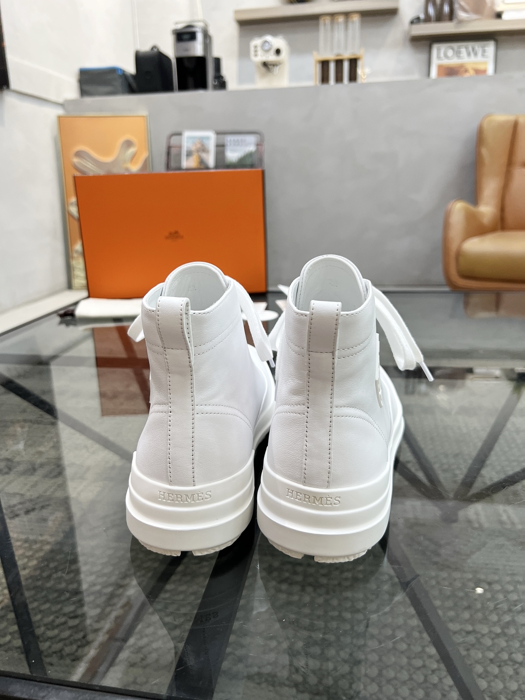 [TOP] HERMES Men's Short Boots Calfskin - White