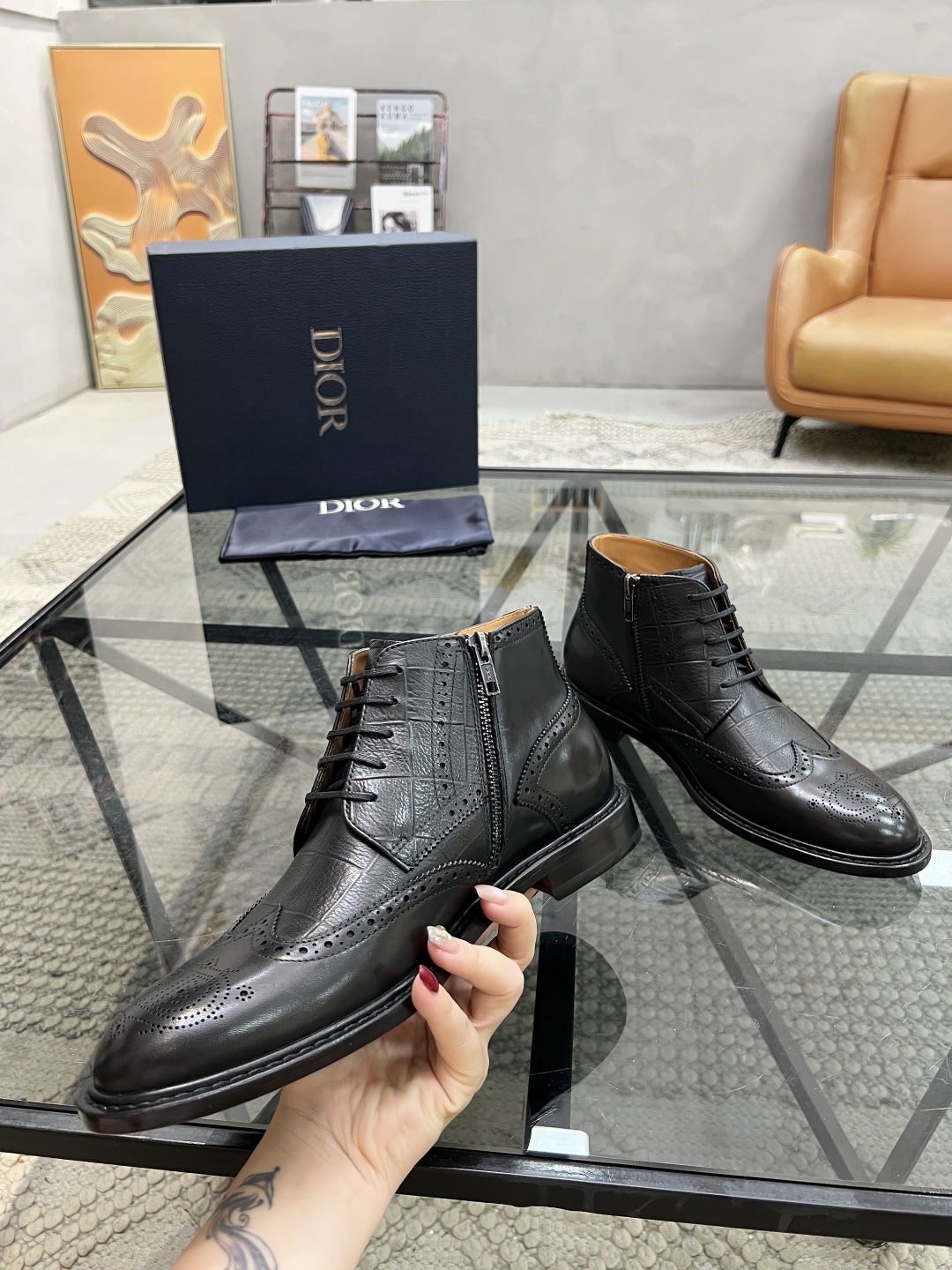 [TOP] Christian Dior Men's Short Boots Calfskin - Black