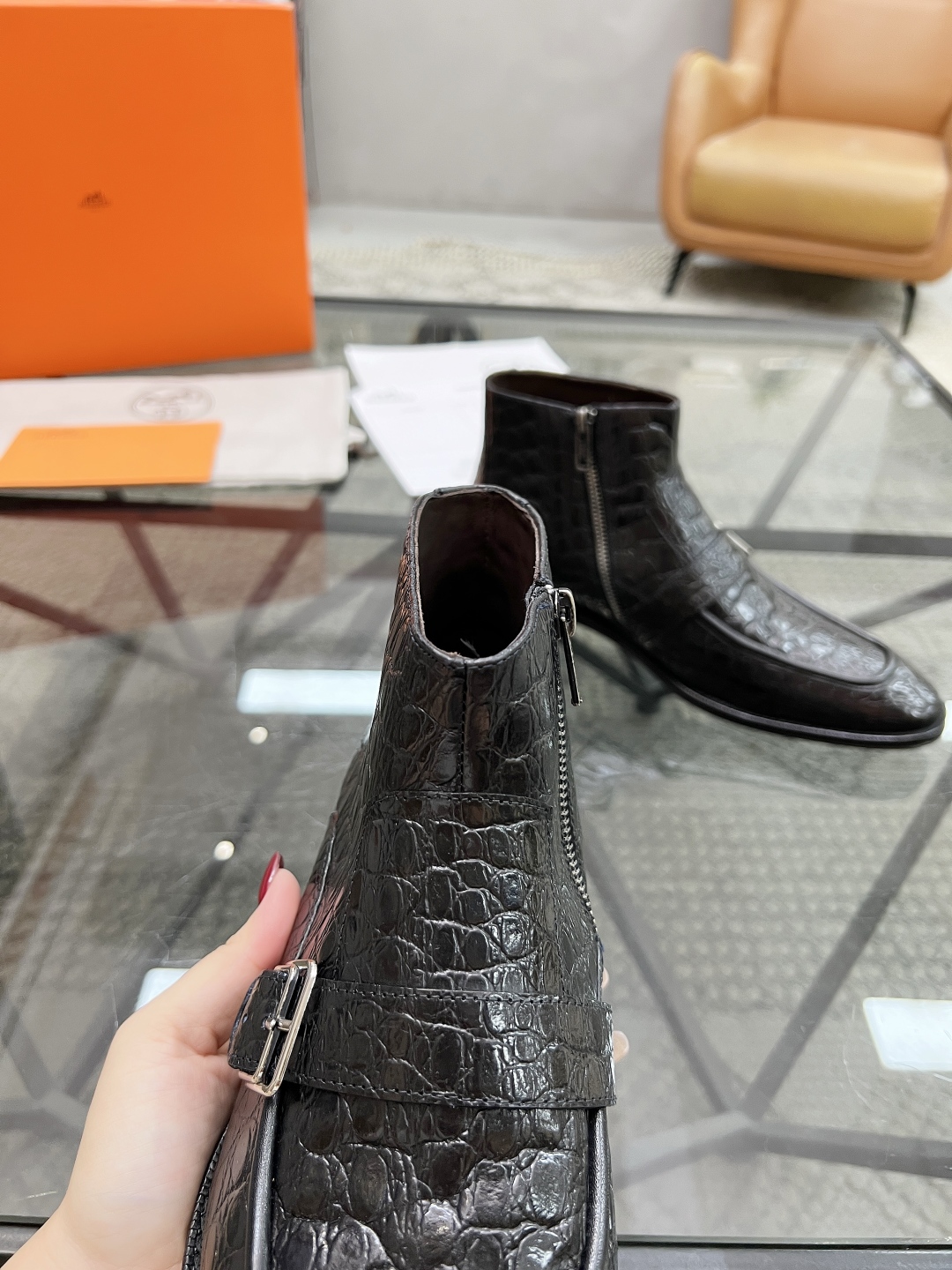 [TOP] HERMES Men's Short Boots Calfskin - Black