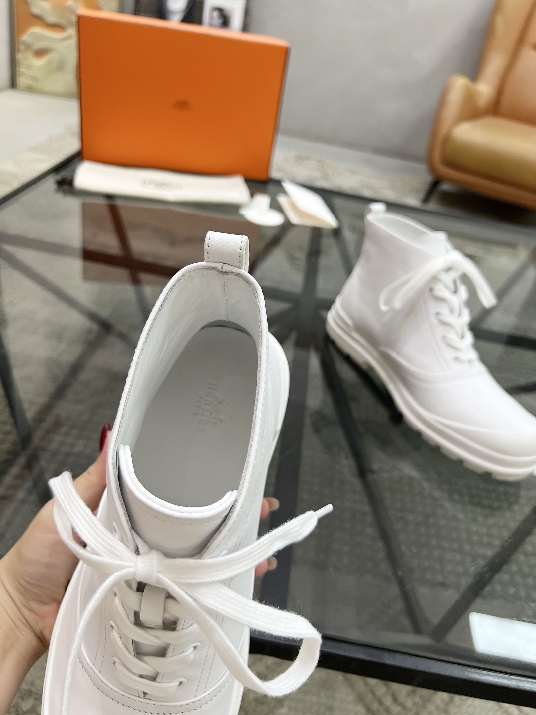 [TOP] HERMES Men's Short Boots Calfskin - White