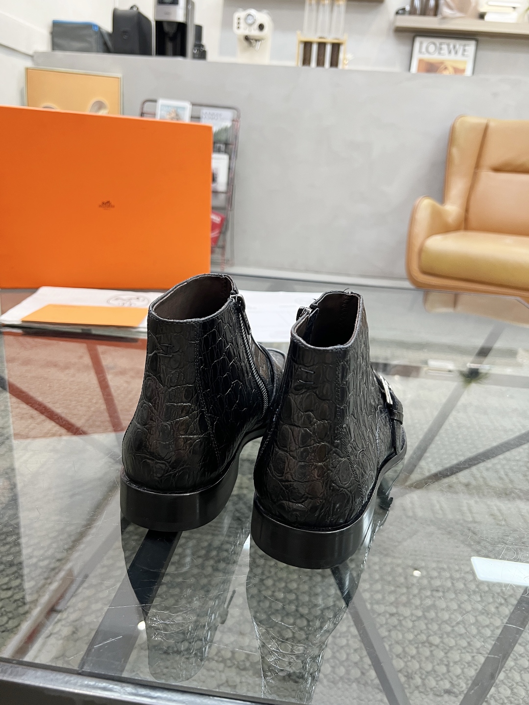 [TOP] HERMES Men's Short Boots Calfskin - Black