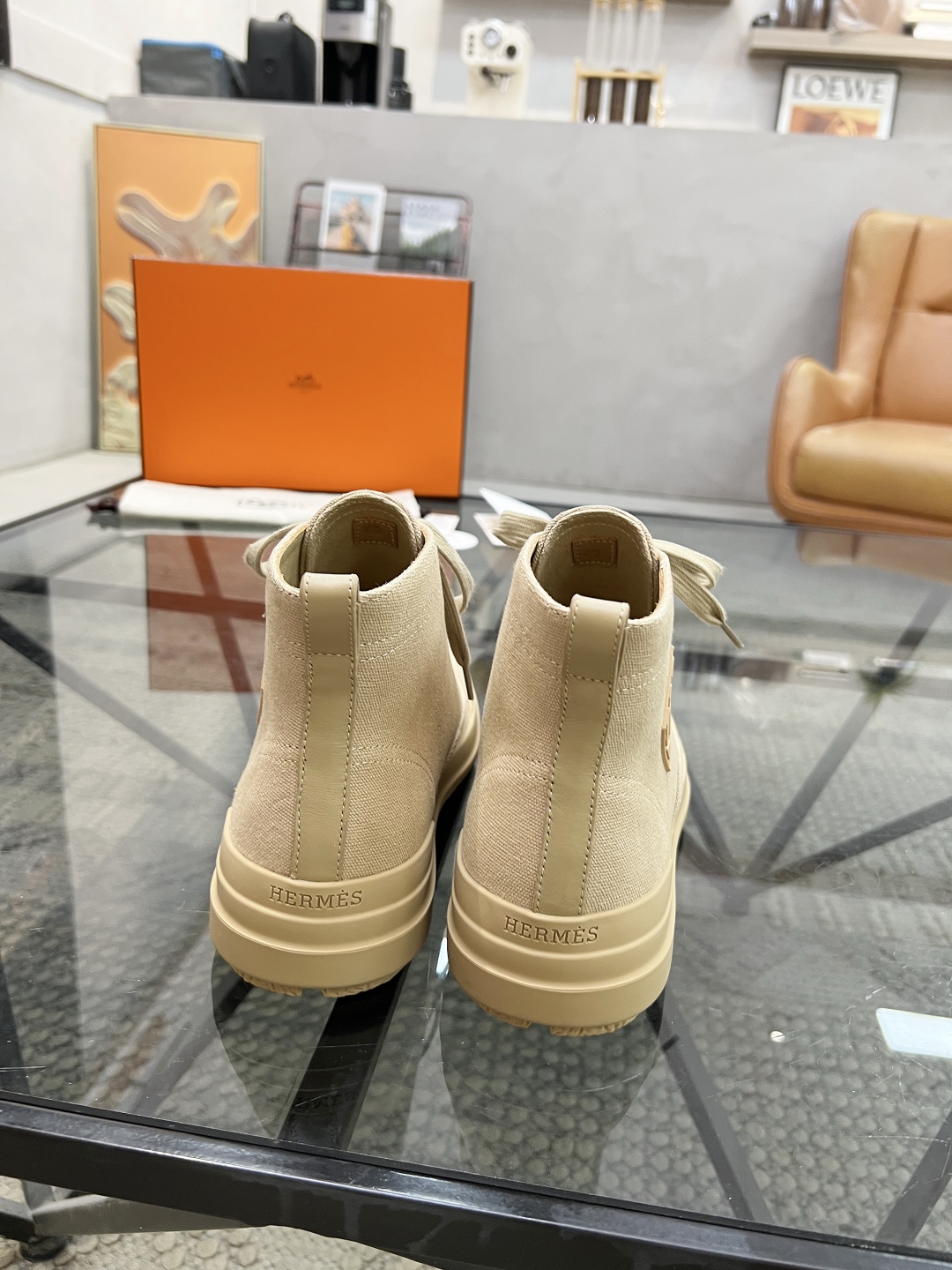 [TOP] HERMES Men's Short Boots Sackcloth - Khaki