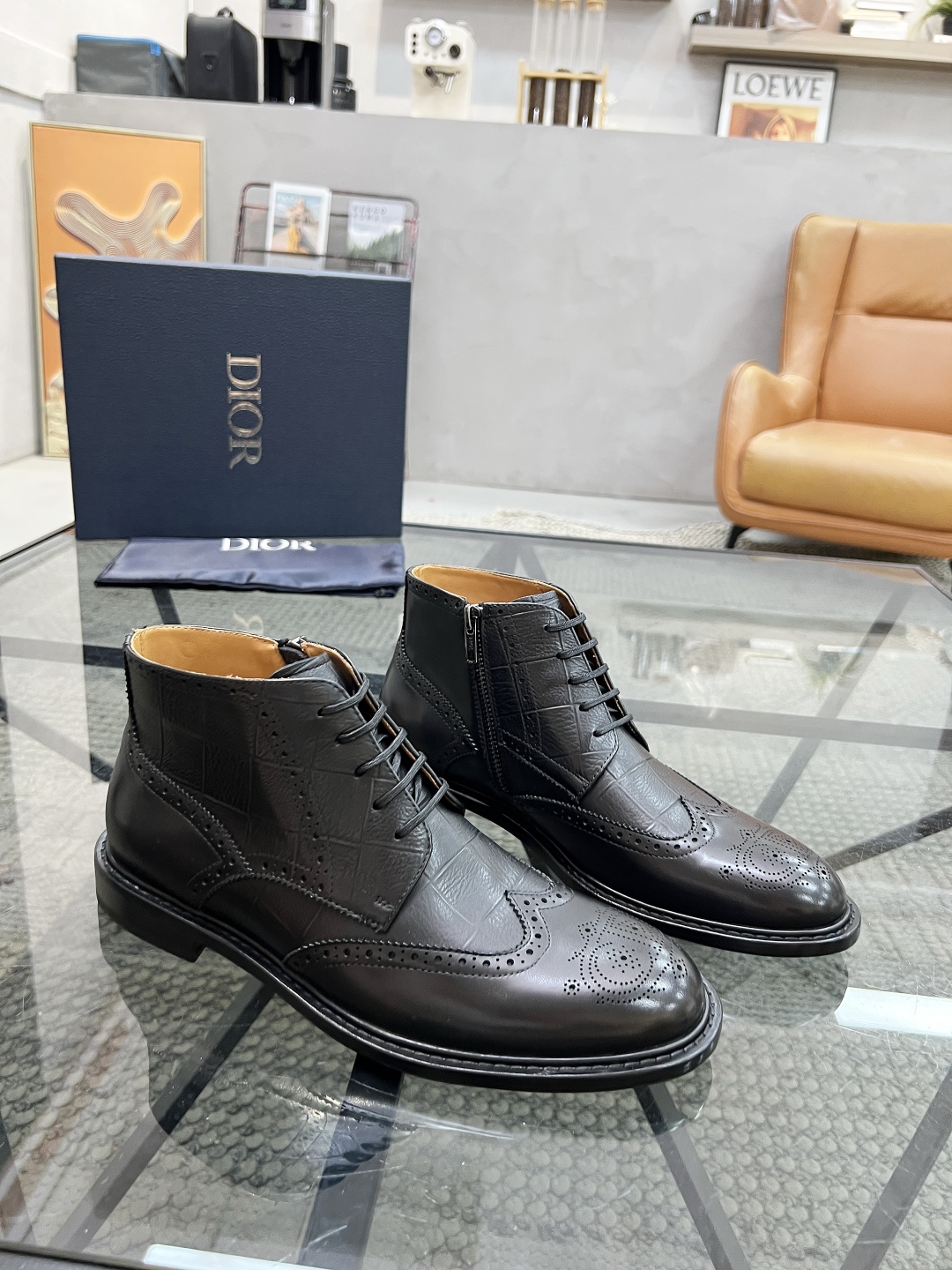 [TOP] Christian Dior Men's Short Boots Calfskin - Black