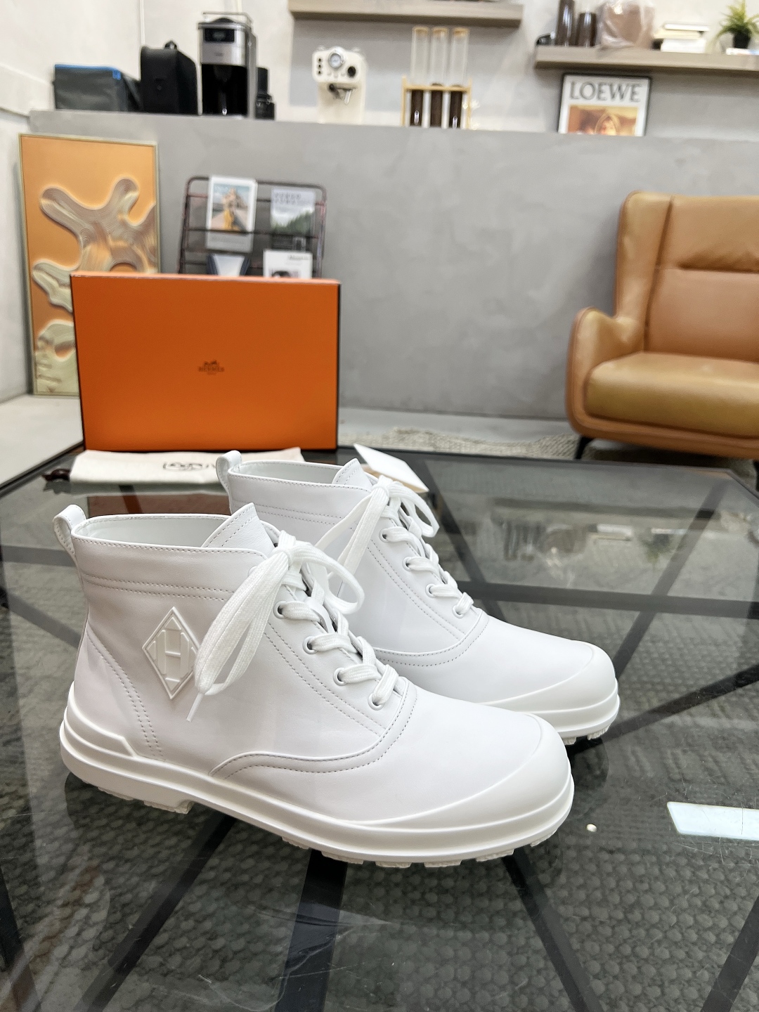 [TOP] HERMES Men's Short Boots Calfskin - White