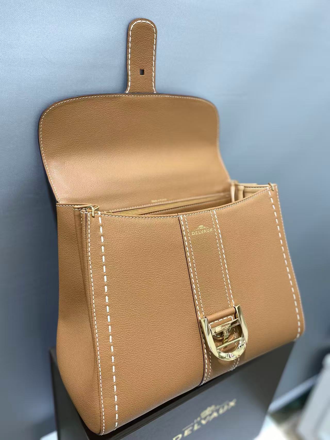 [TOP] Delvaux Brillant Surpiqué Bag Rodeo Calf 20x16x11.5cm/24x19x12cm/29x22x15cm - Brown