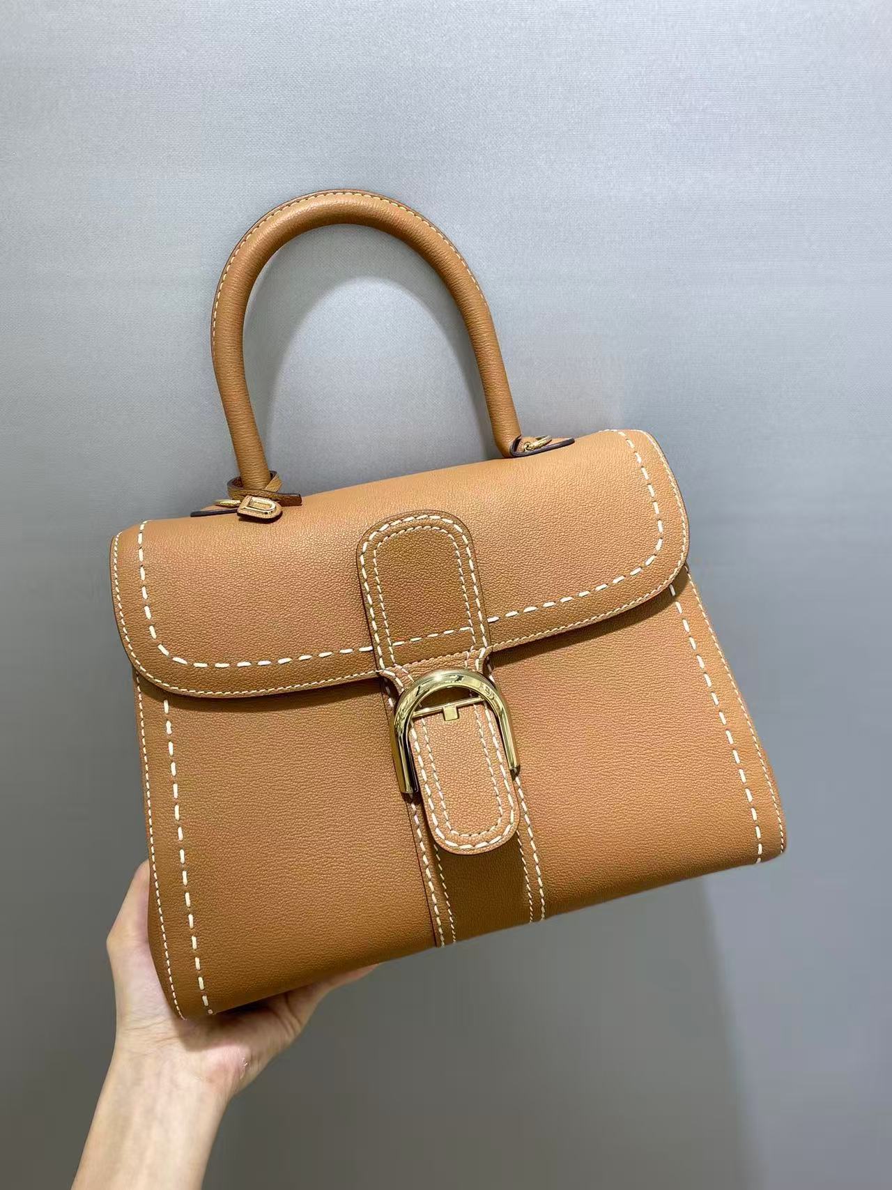 [TOP] Delvaux Brillant Surpiqué Bag Rodeo Calf 20x16x11.5cm/24x19x12cm/29x22x15cm - Brown