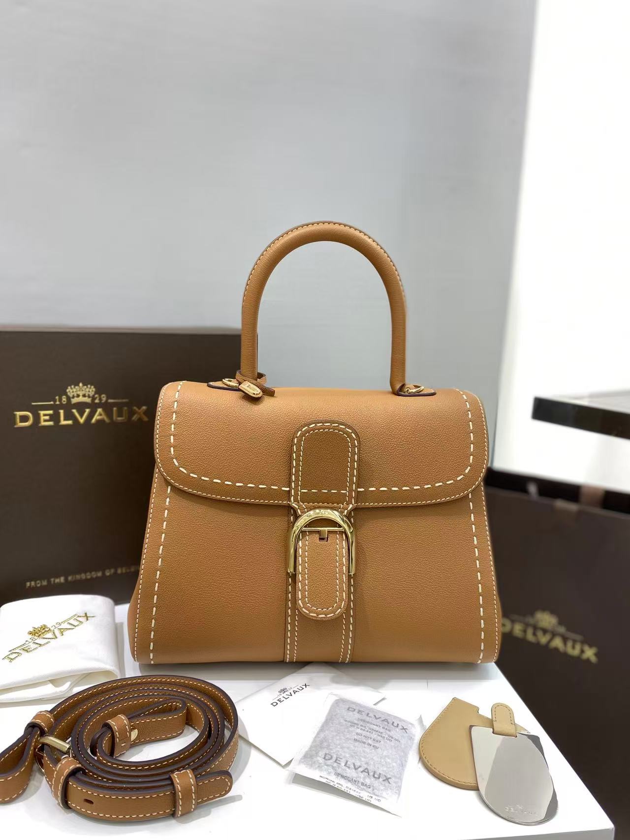 [TOP] Delvaux Brillant Surpiqué Bag Rodeo Calf 20x16x11.5cm/24x19x12cm/29x22x15cm - Brown