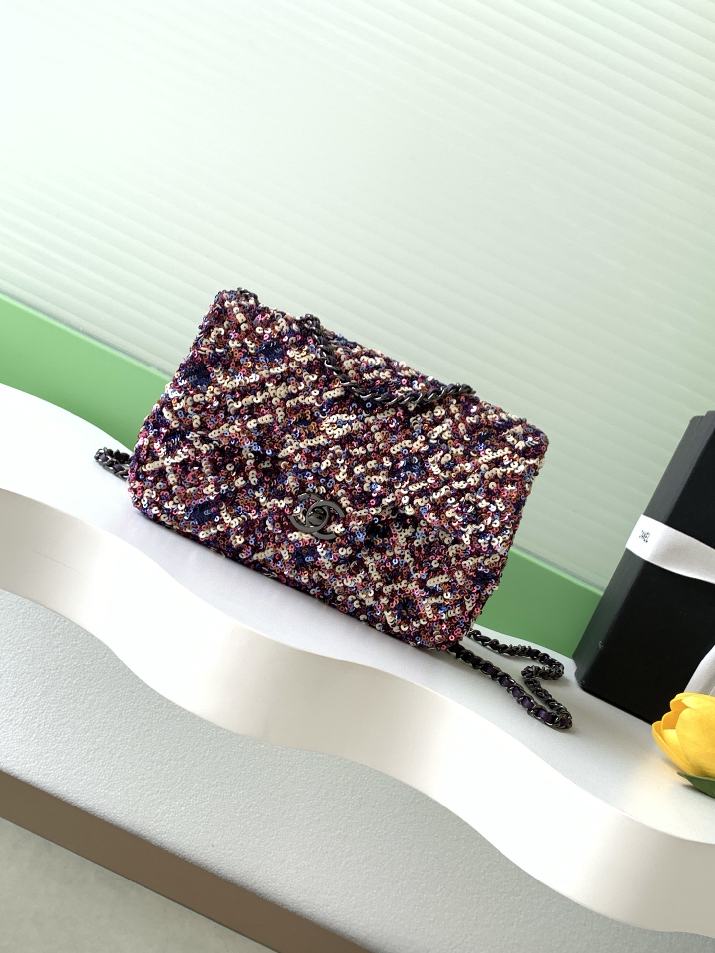 [TOP] CHANEL Classic Flap Bag CF Sequins 21*14*8cm - Purple