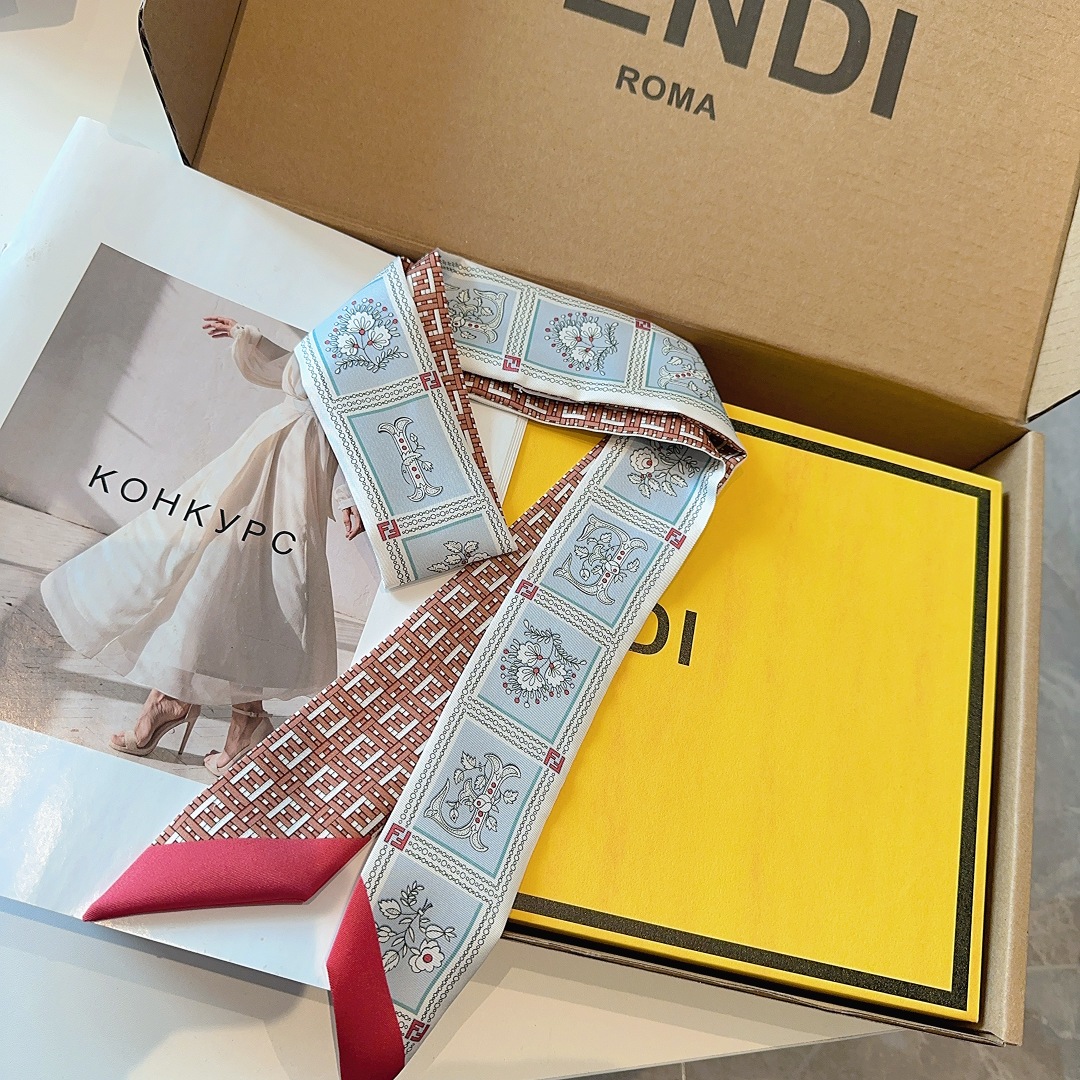 [TOP] FENDI FF Twilly Scarf 100 x 5 cm - Blue