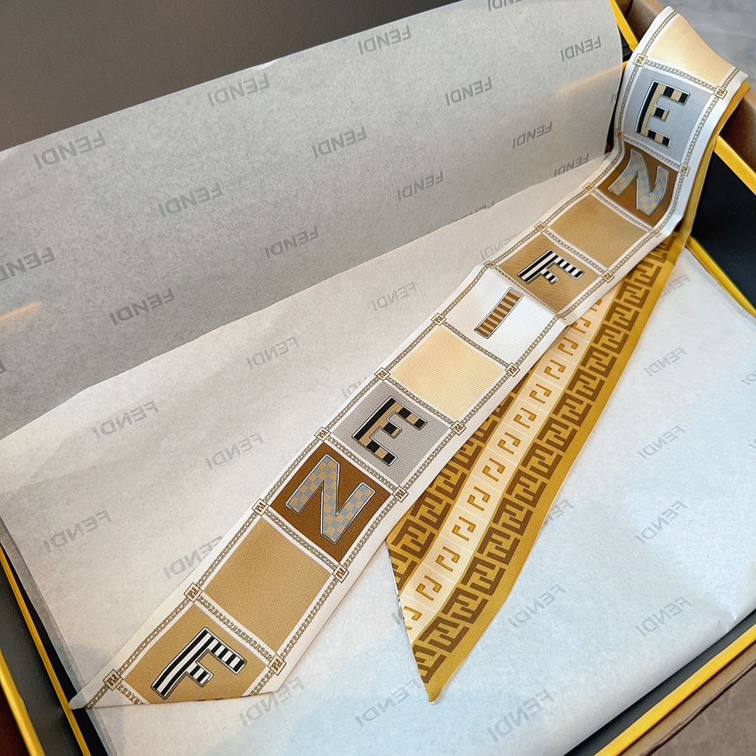 [TOP] FENDI FF Twilly Scarf 100 x 5 cm - Brown