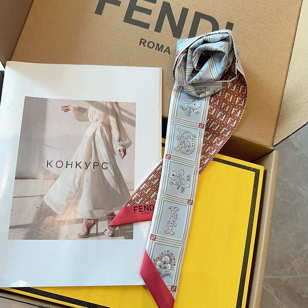 [TOP] FENDI FF Twilly Scarf 100 x 5 cm - Blue