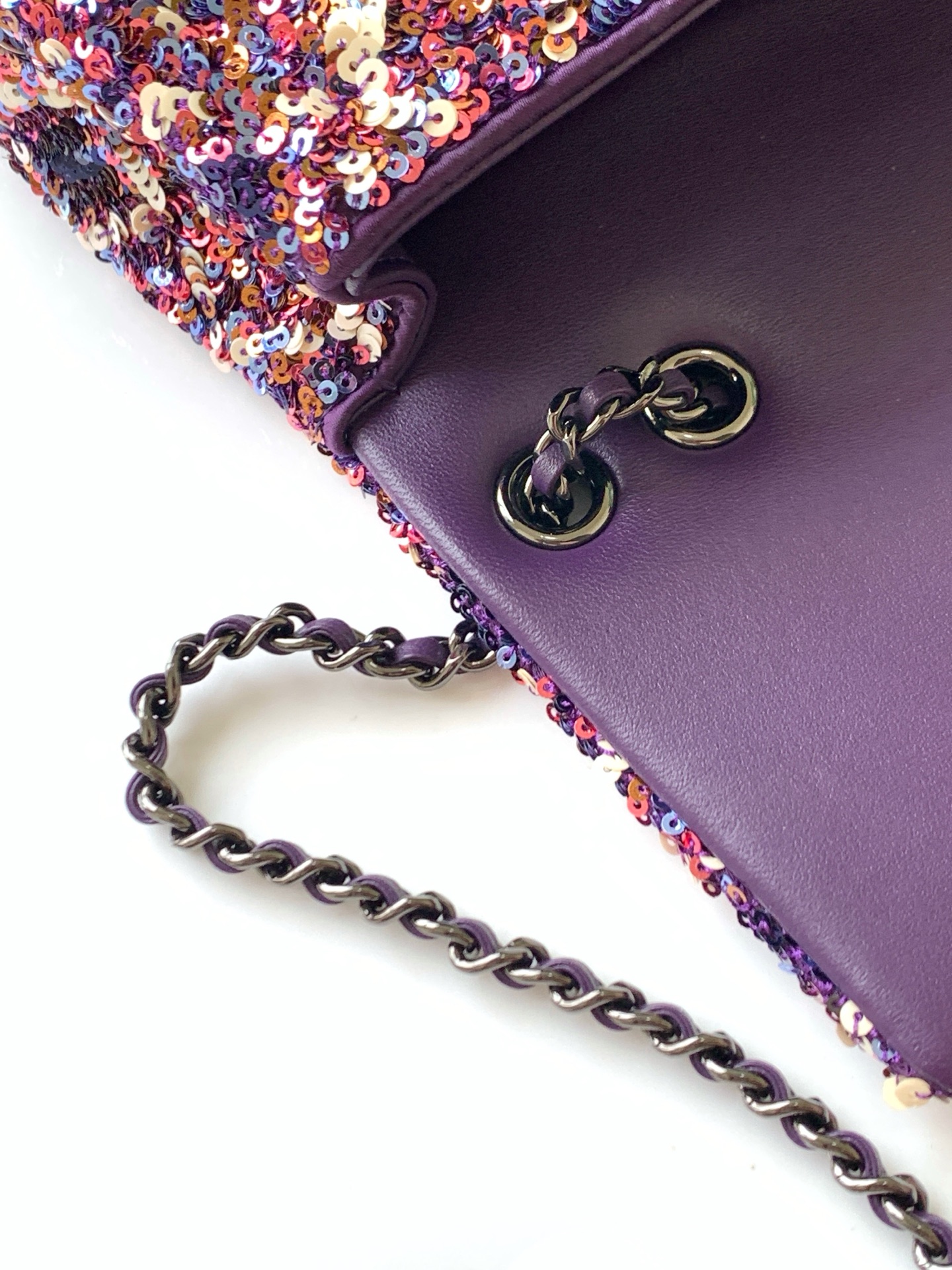 [TOP] CHANEL Classic Flap Bag CF Sequins 21*14*8cm - Purple