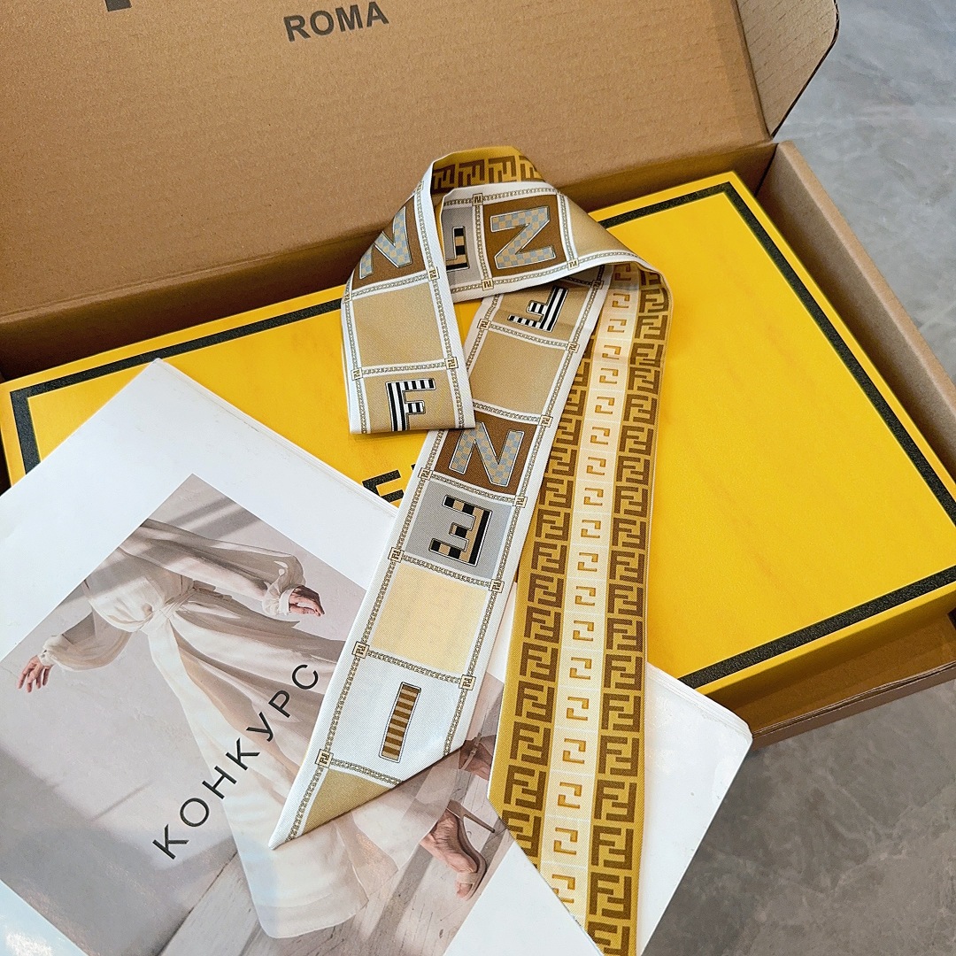 [TOP] FENDI FF Twilly Scarf 100 x 5 cm - Brown