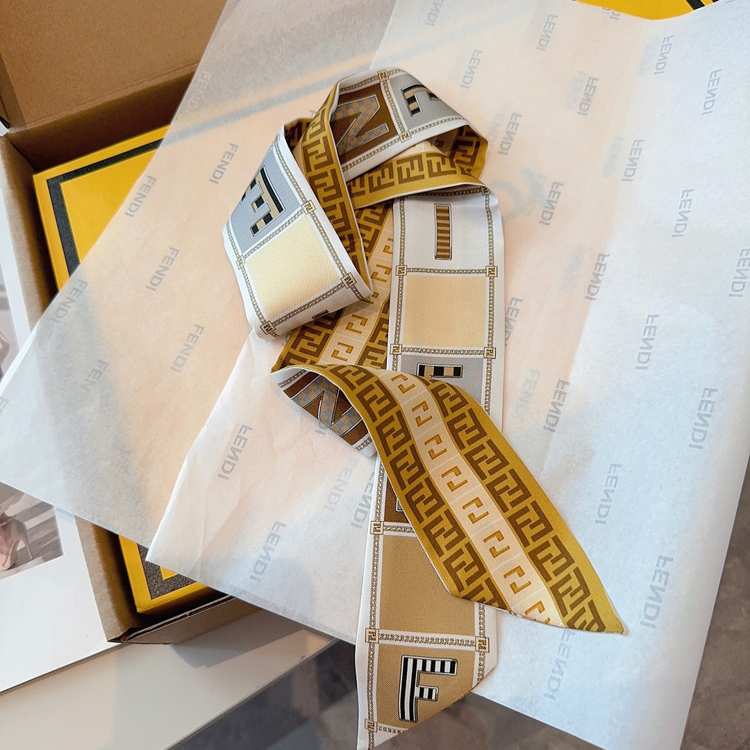 [TOP] FENDI FF Twilly Scarf 100 x 5 cm - Brown