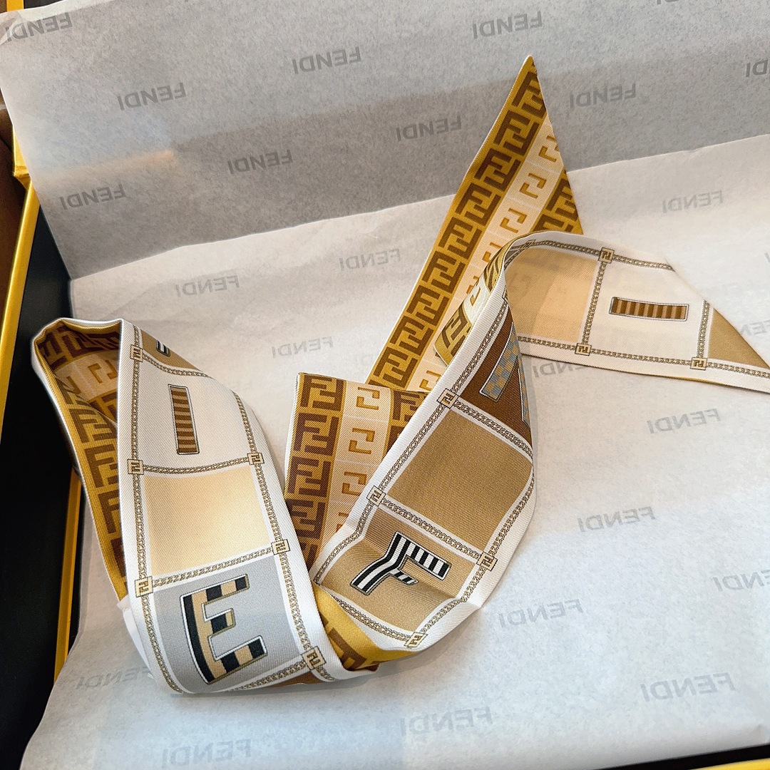 [TOP] FENDI FF Twilly Scarf 100 x 5 cm - Brown