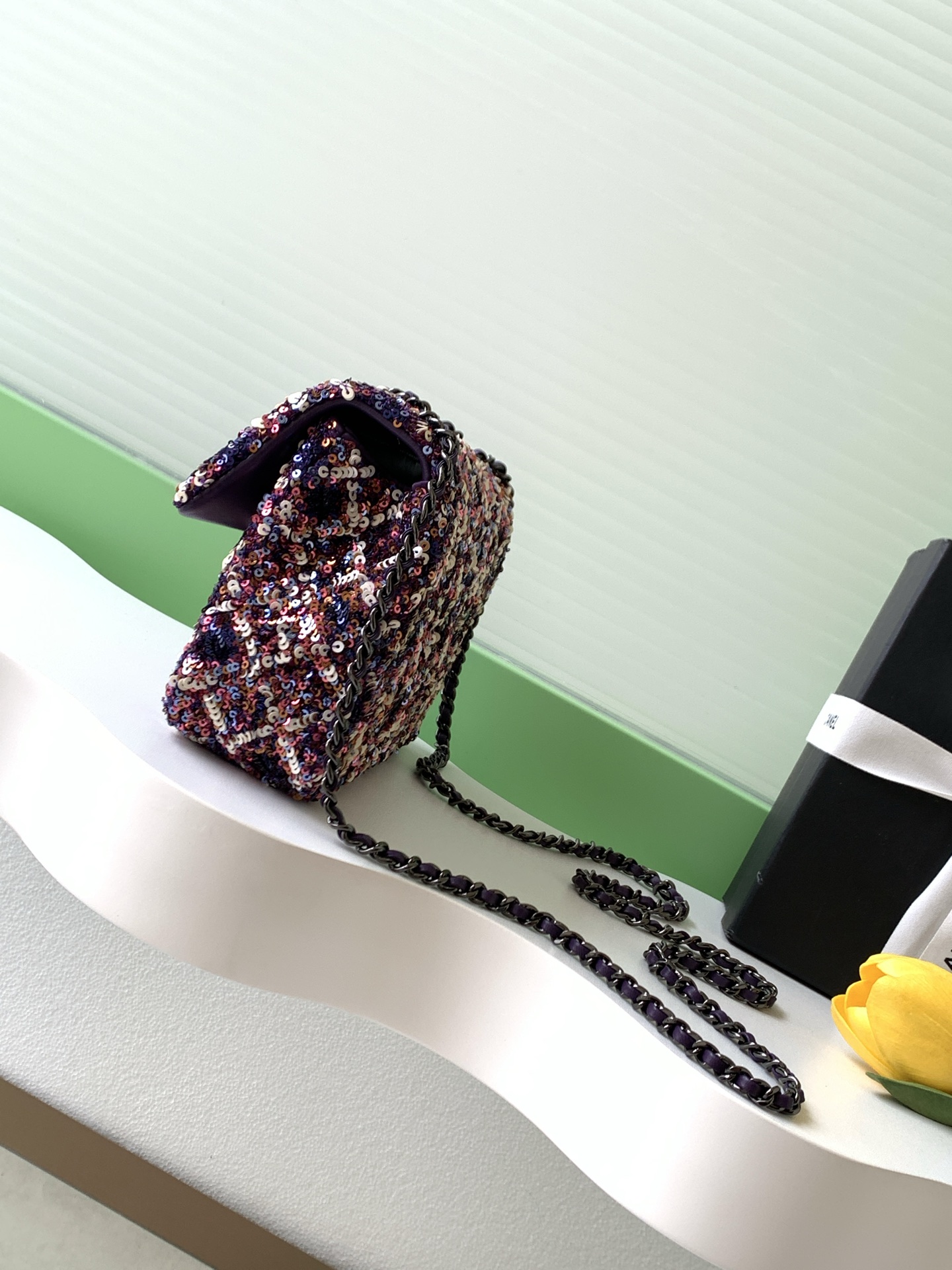 [TOP] CHANEL Classic Flap Bag CF Sequins 21*14*8cm - Purple
