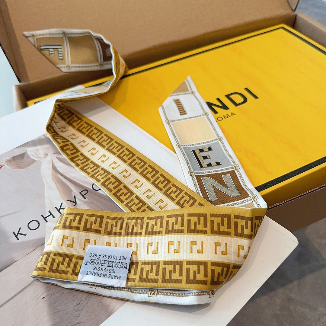 [TOP] FENDI FF Twilly Scarf 100 x 5 cm - Brown