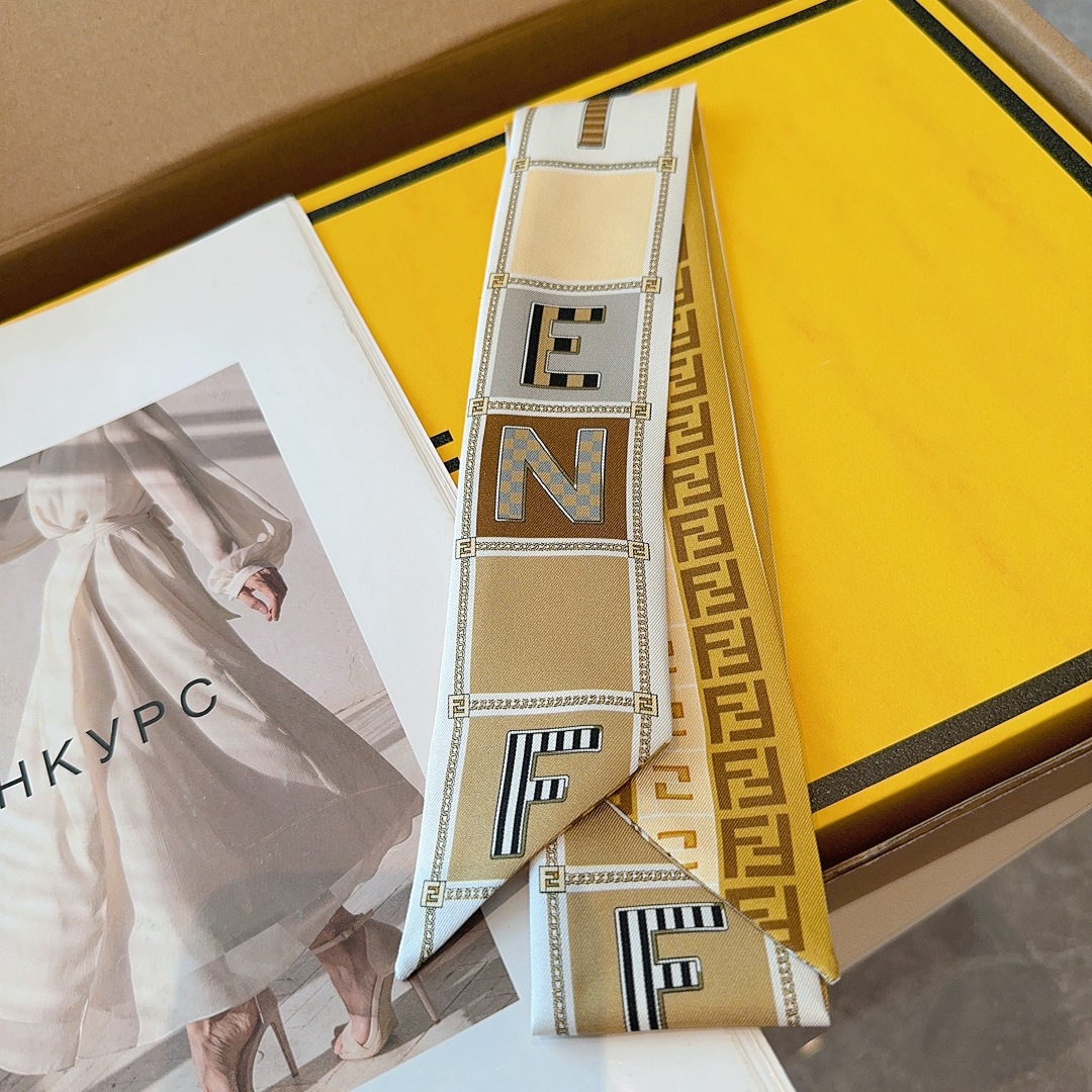 [TOP] FENDI FF Twilly Scarf 100 x 5 cm - Brown