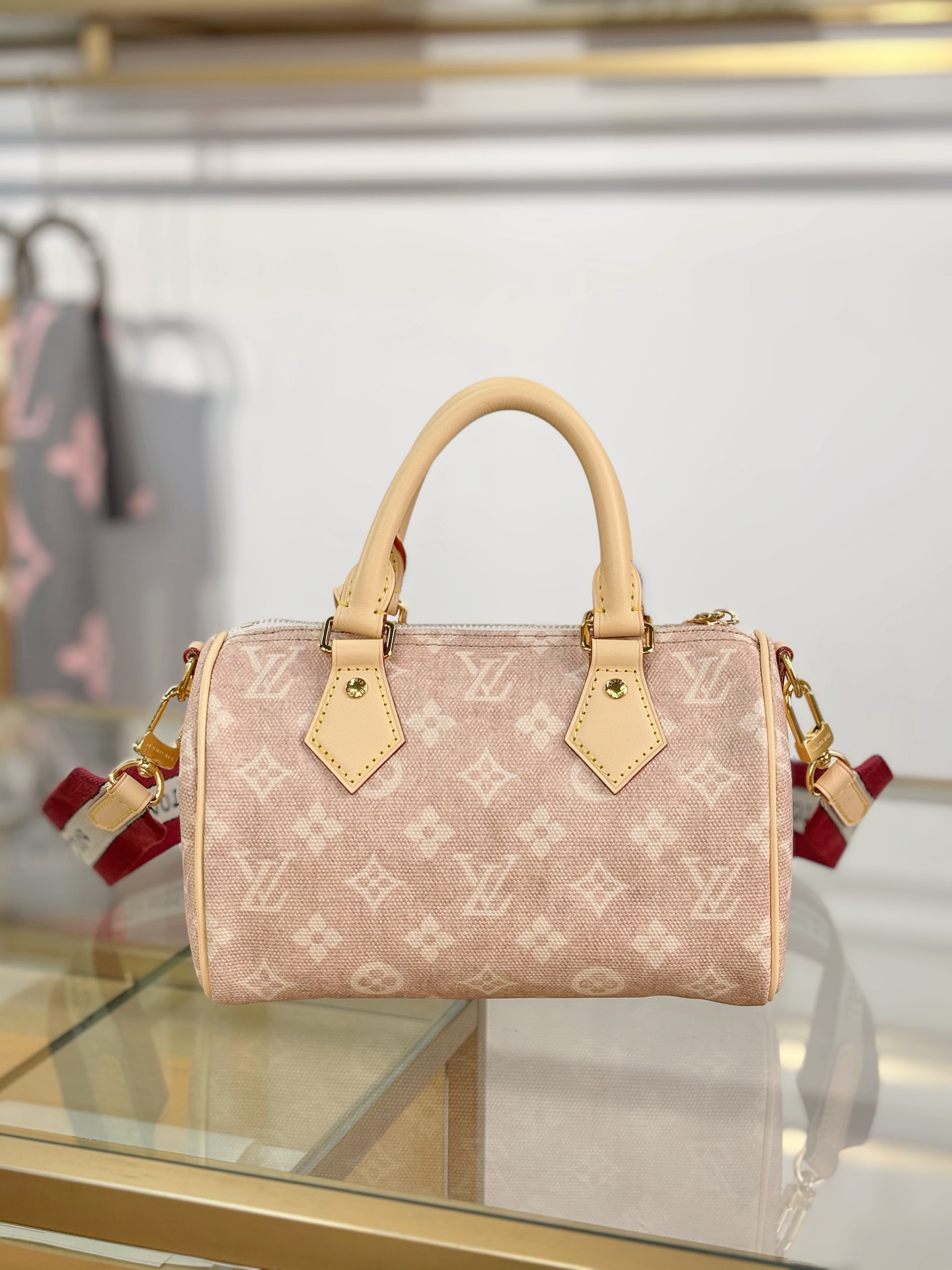 [TOP] Louis Vuitton LV Speedy Bandoulière 20 Monogram Bag 20.5 x 13.5 x 12 cm - Apricot