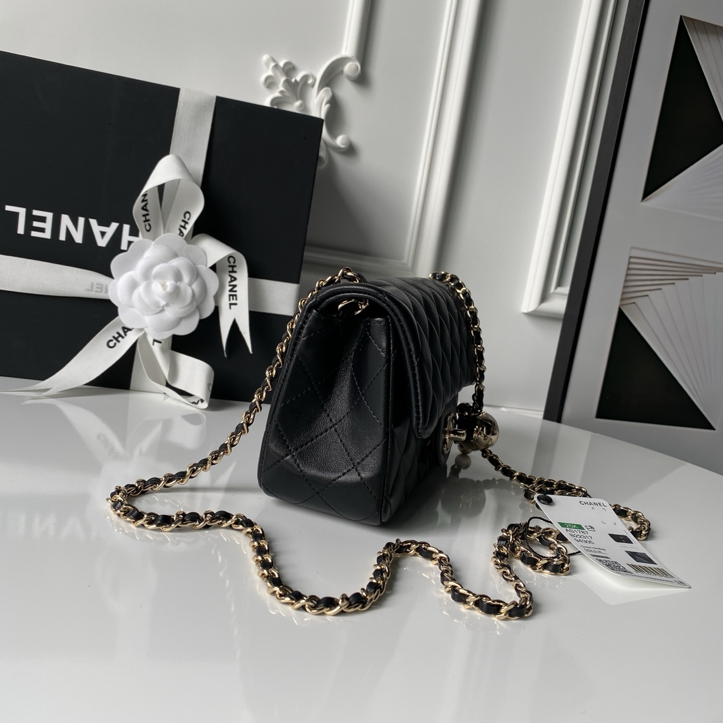 [TOP] CHANEL CF Flap Bag With Golden Ball 20cm -  Black