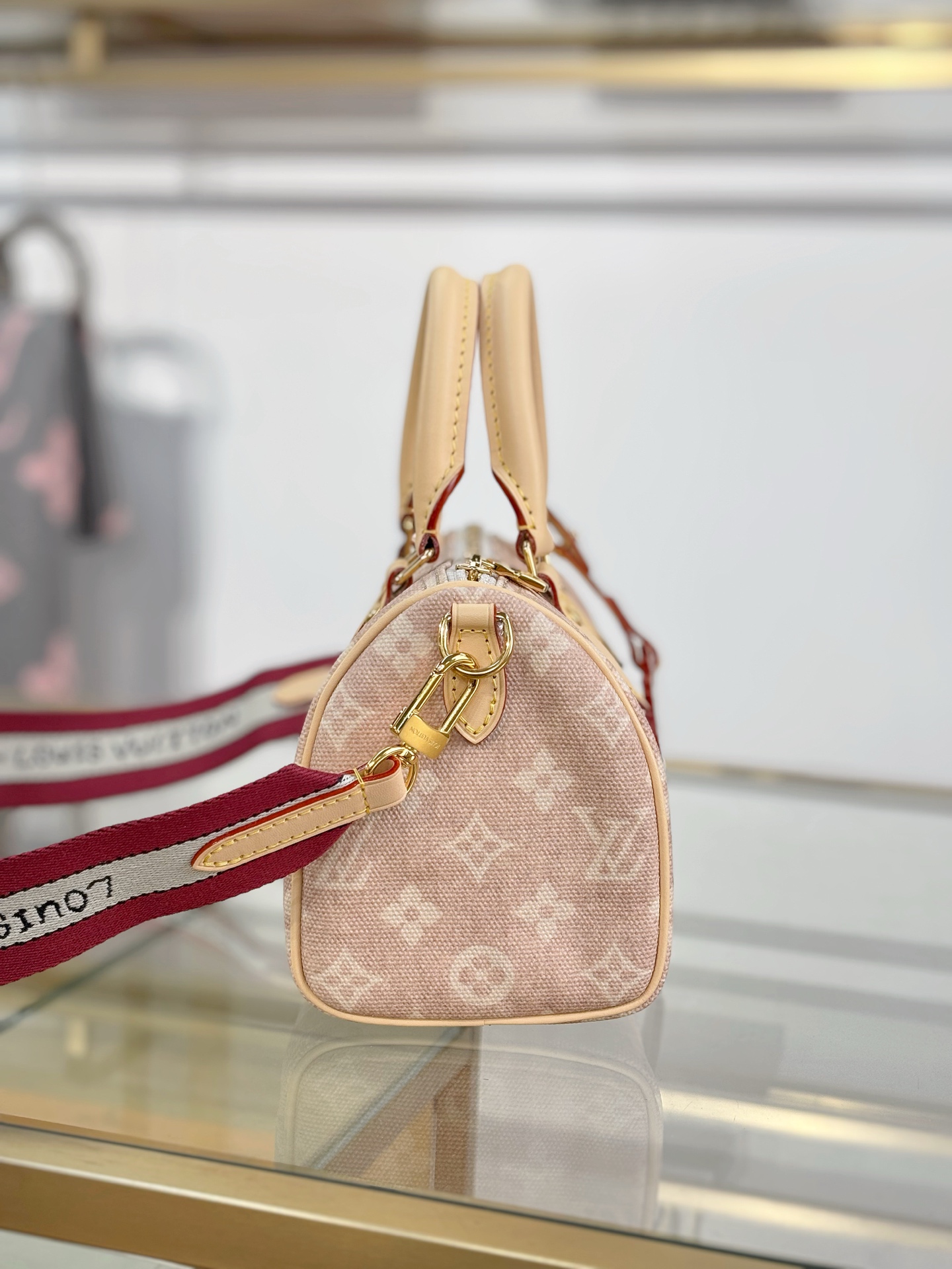 [TOP] Louis Vuitton LV Speedy Bandoulière 20 Monogram Bag 20.5 x 13.5 x 12 cm - Apricot