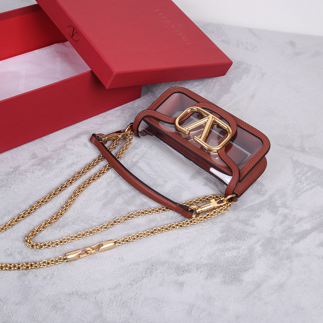 [TOP] VALENTINO Loco Bags Patchwork Clear Cowhide Handbag 20X11X5cm - Brown