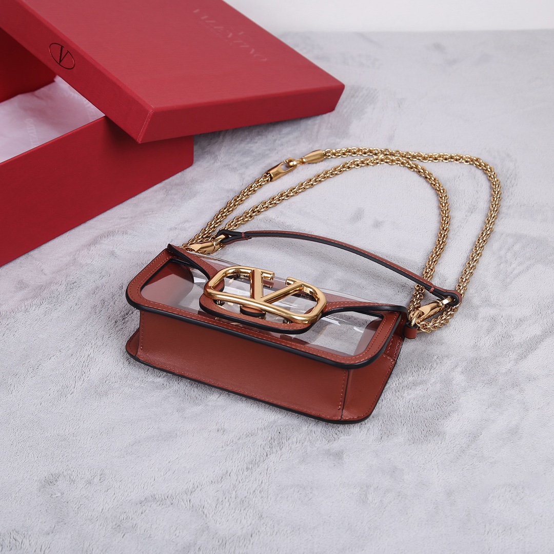 [TOP] VALENTINO Loco Bags Patchwork Clear Cowhide Handbag 20X11X5cm - Brown