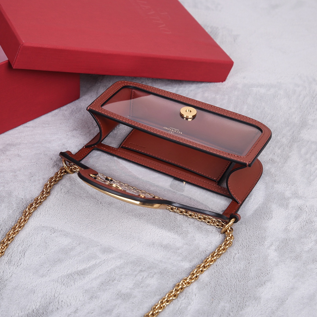 [TOP] VALENTINO Loco Bags Patchwork Clear Cowhide Handbag 20X11X5cm - Brown