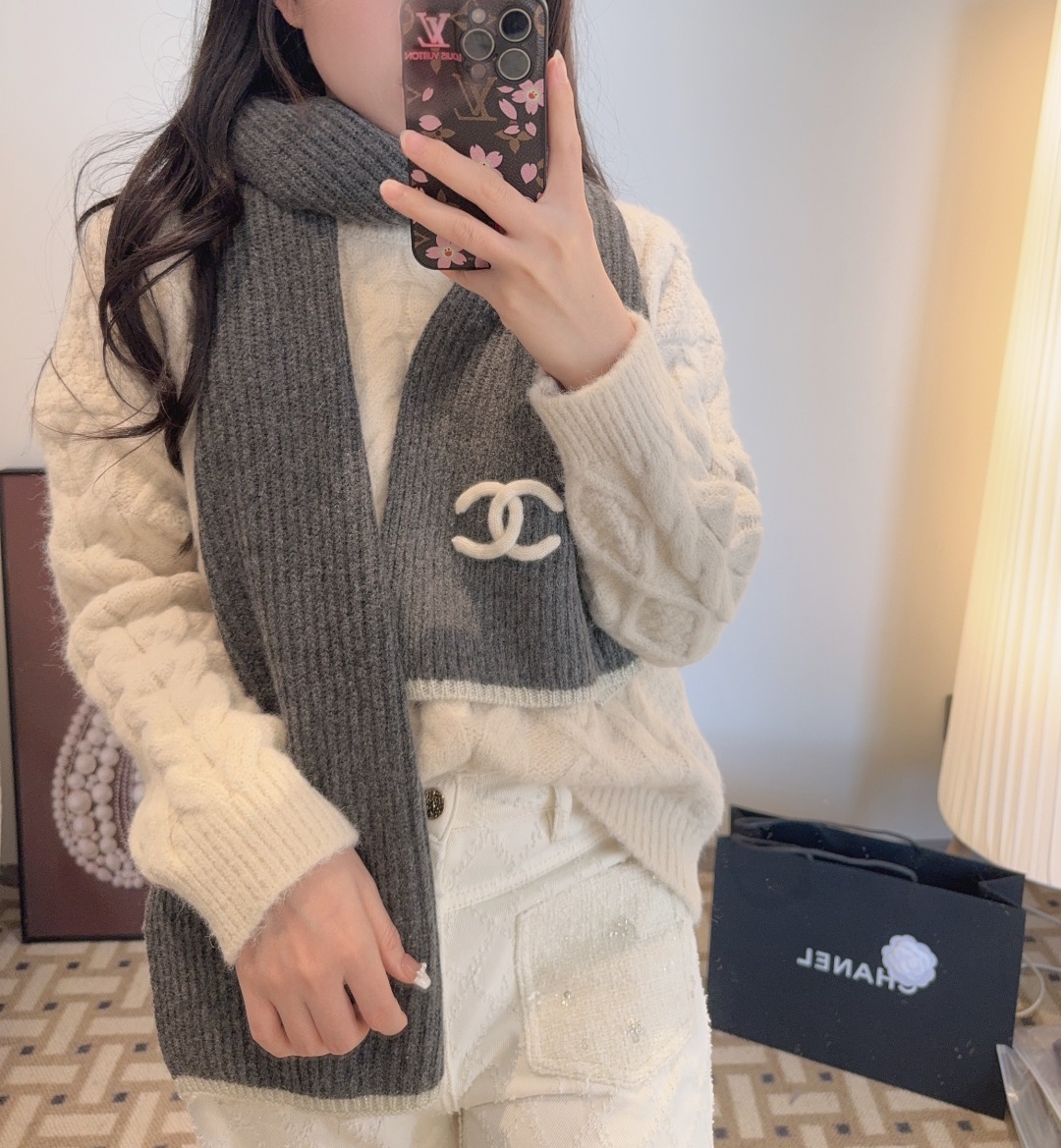 [TOP] CHANEL Cashmere Knit Scarf 30×200 cm - 3 Colors
