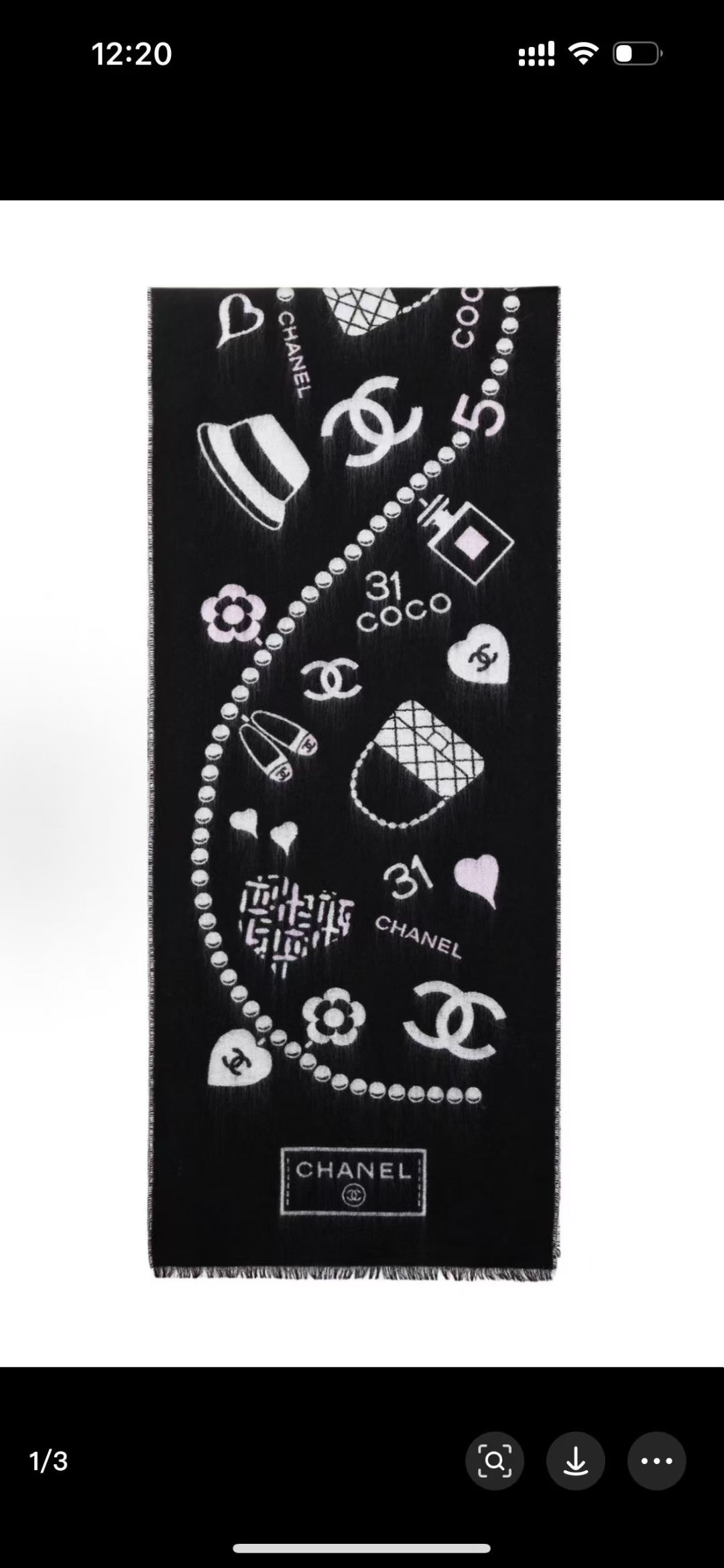 [TOP] CHANEL 100% Cashmere Scarf 50x200cm - Black and White
