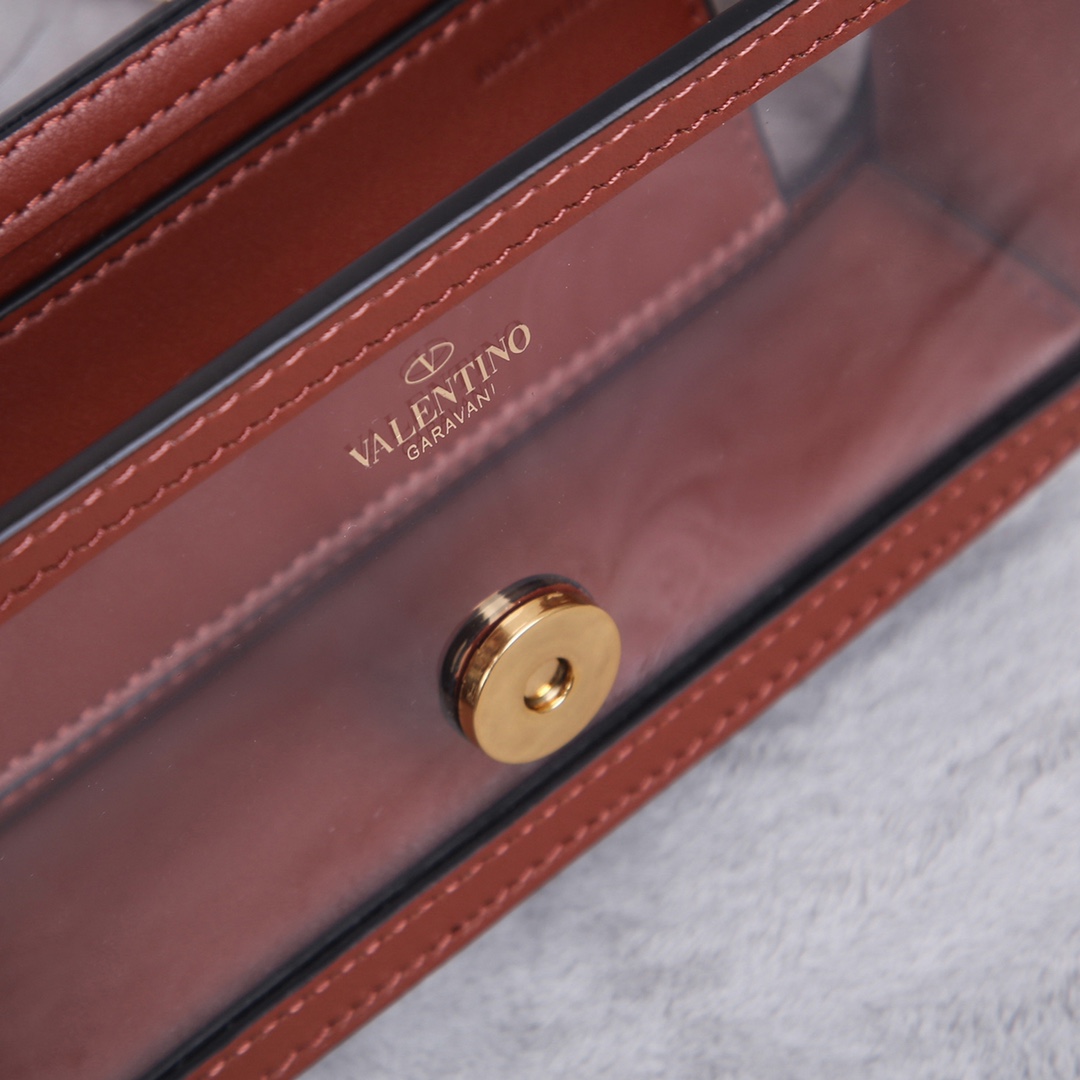 [TOP] VALENTINO Loco Bags Patchwork Clear Cowhide Handbag 20X11X5cm - Brown