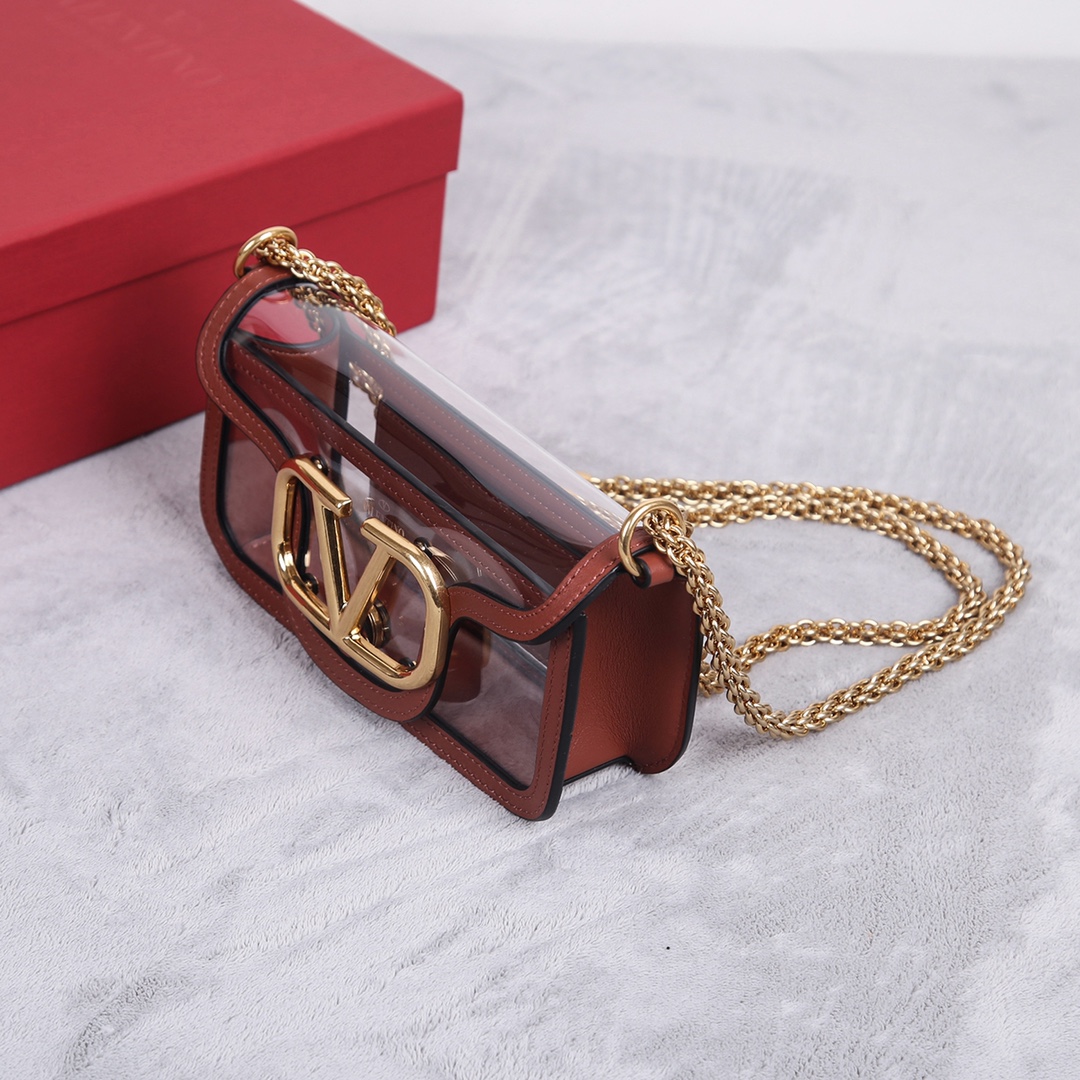 [TOP] VALENTINO Loco Bags Patchwork Clear Cowhide Handbag 20X11X5cm - Brown