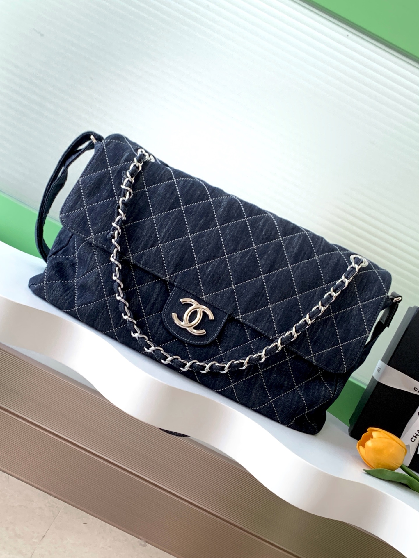 [TOP] CHANEL Classic Denim Flap Bag 30-40-11cm /22-34-10cm - Blue