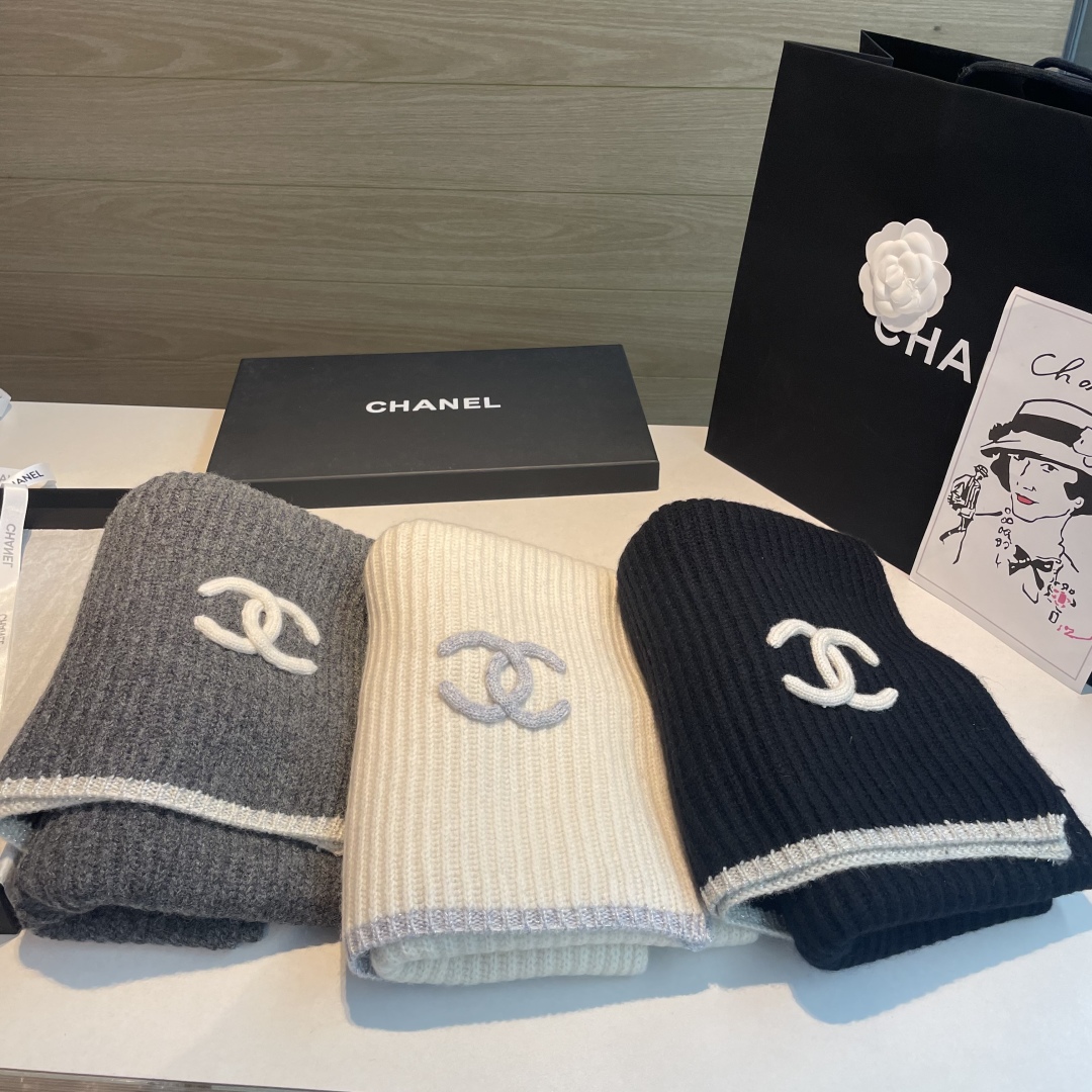 [TOP] CHANEL Cashmere Knit Scarf 30×200 cm - 3 Colors