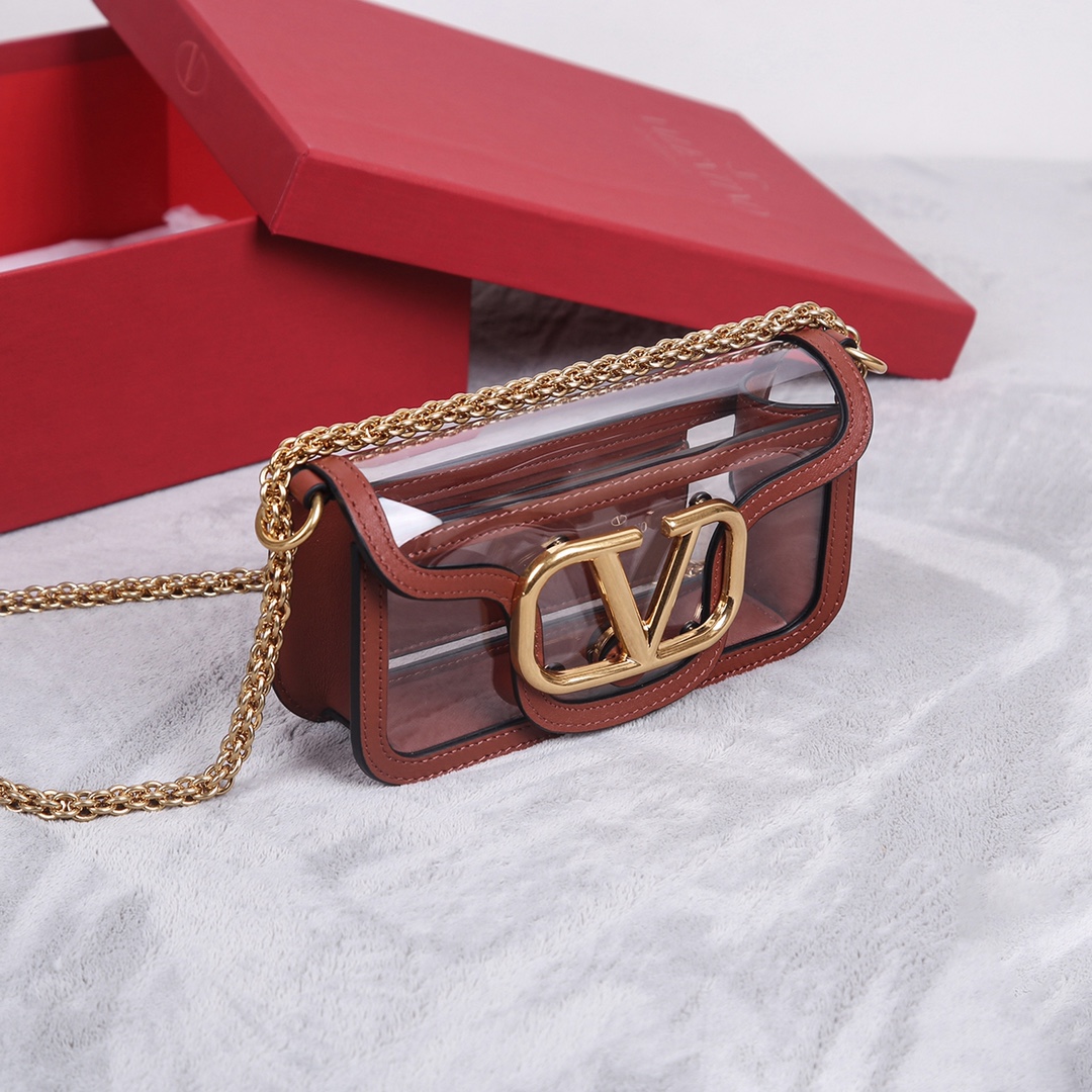 [TOP] VALENTINO Loco Bags Patchwork Clear Cowhide Handbag 20X11X5cm - Brown