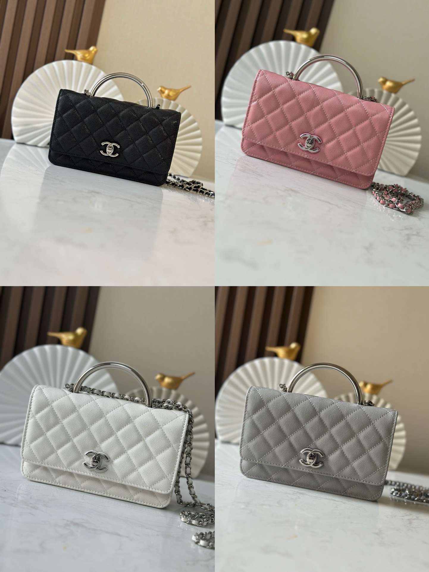 [TOP] CHANEL WOC Bag with CC Logo Handle Calfskin 11.5×19×4cm - 4 Colors