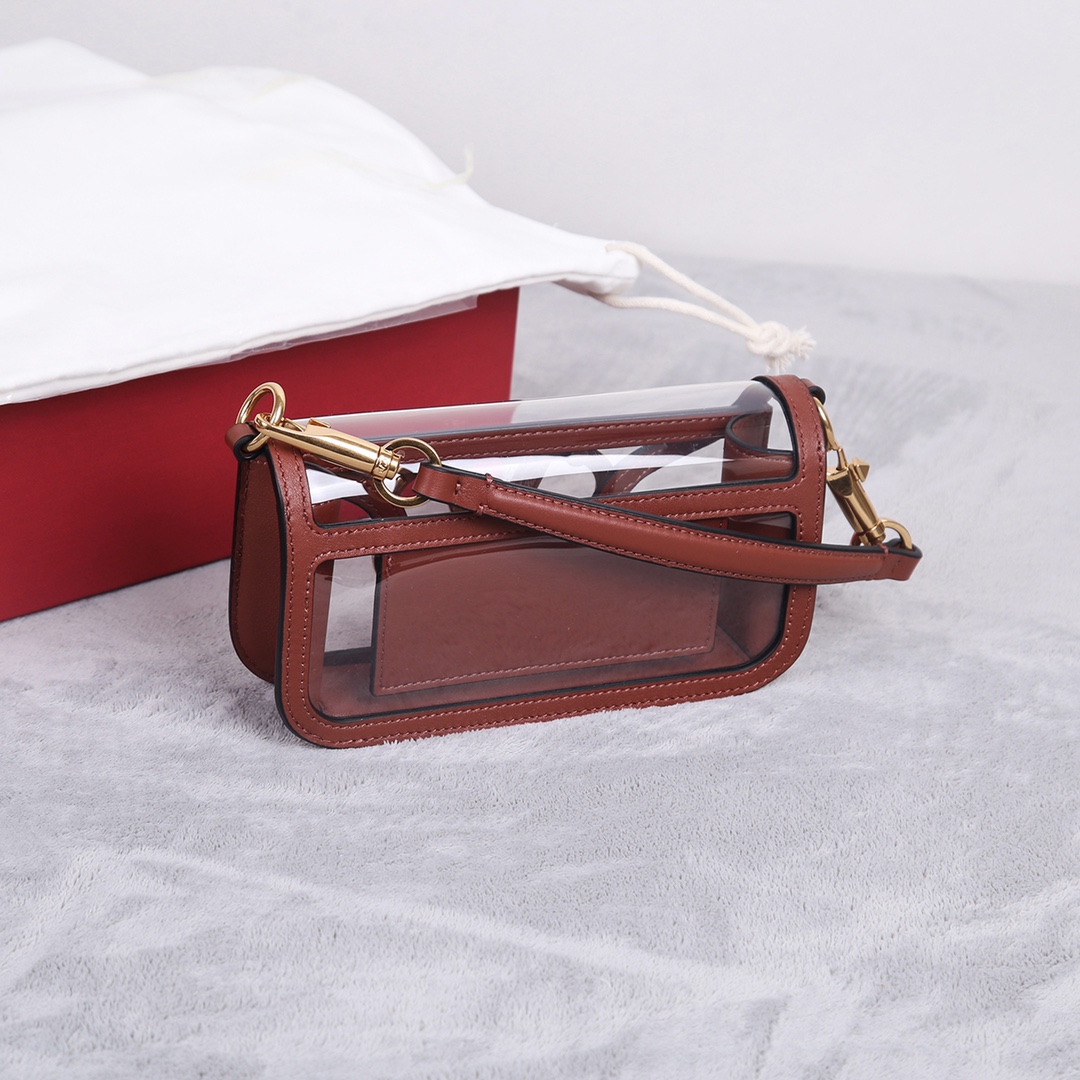 [TOP] VALENTINO Loco Bags Patchwork Clear Cowhide Handbag 20X11X5cm - Brown