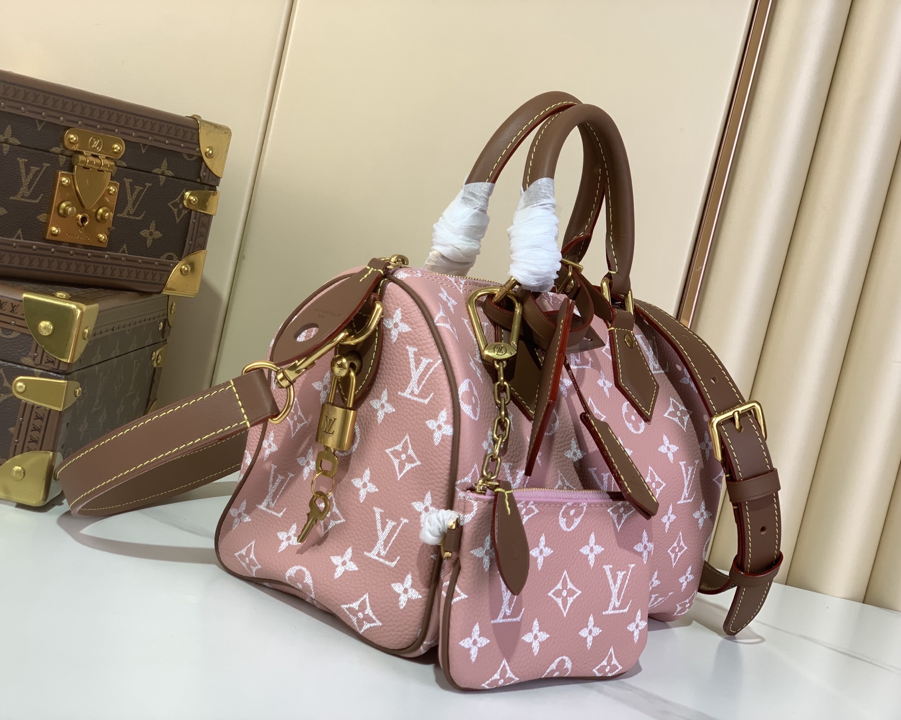 [TOP] Louis Vuitton LV Speedy 25/40 Bandoulière Bag 25x15x15cm/40x26x23cm - Pink