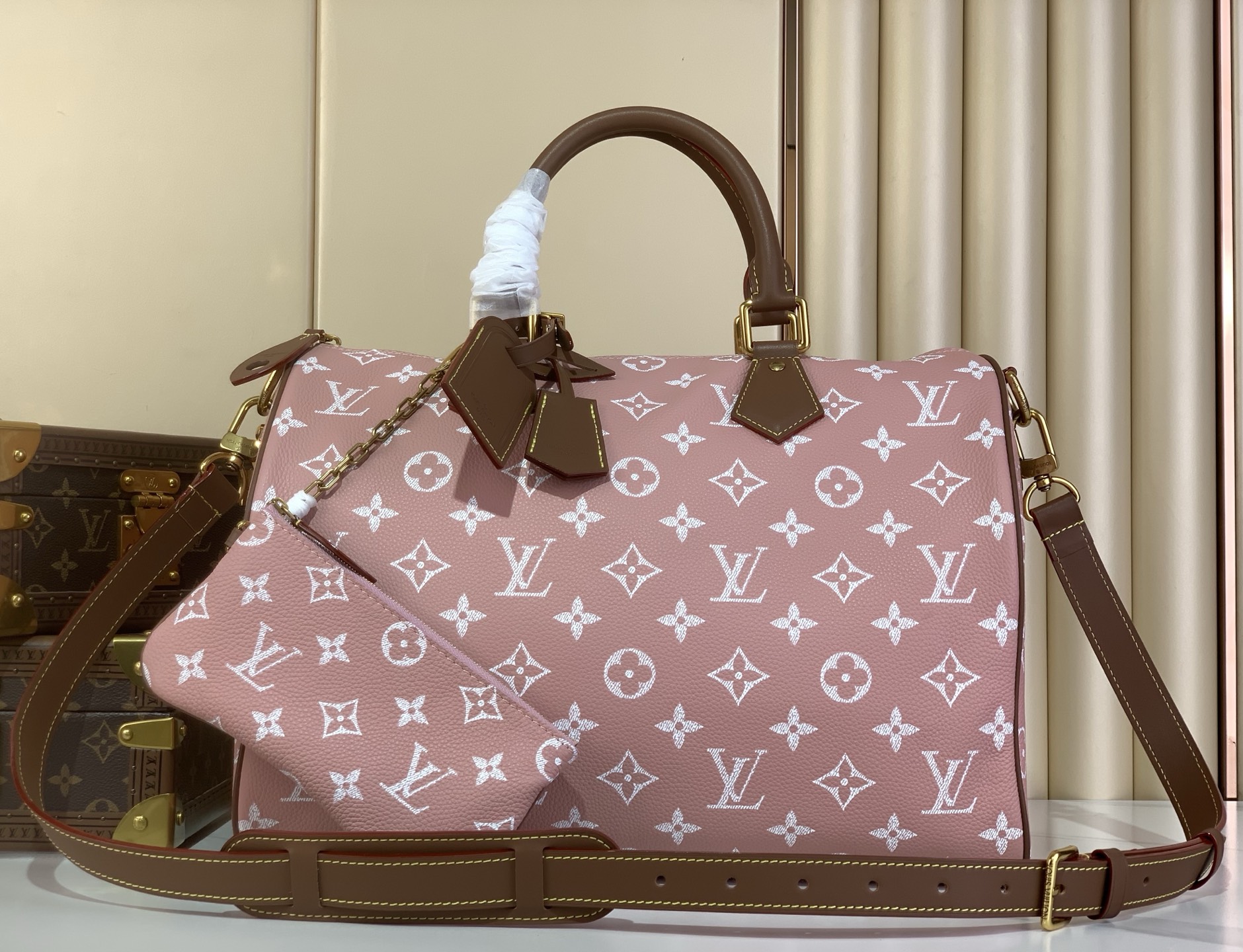 [TOP] Louis Vuitton LV Speedy 25/40 Bandoulière Bag 25x15x15cm/40x26x23cm - Pink
