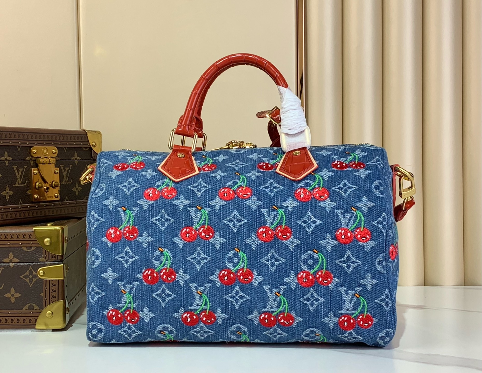 [TOP] Louis Vuitton LV Speedy Soft 30 Bag Cowboy/Cherry 30x21x17cm - Blue