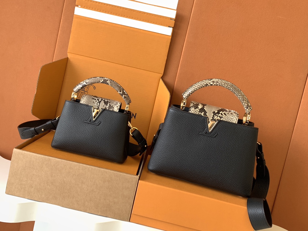 [TOP] Louis Vuitton LV Capucines Bag 21cm/27cm - Black with Glossy Python Gold