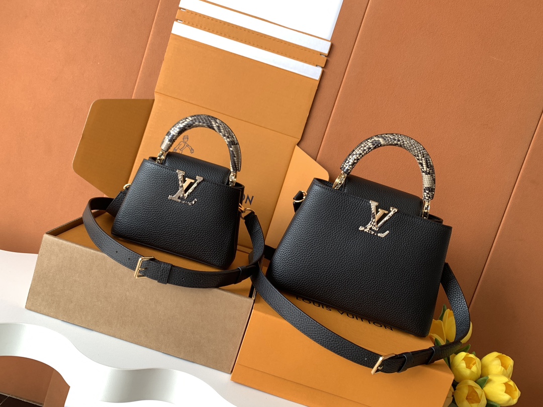 [TOP] Louis Vuitton LV Capucines Bag 21cm/27cm - Black with Glossy Python Gold
