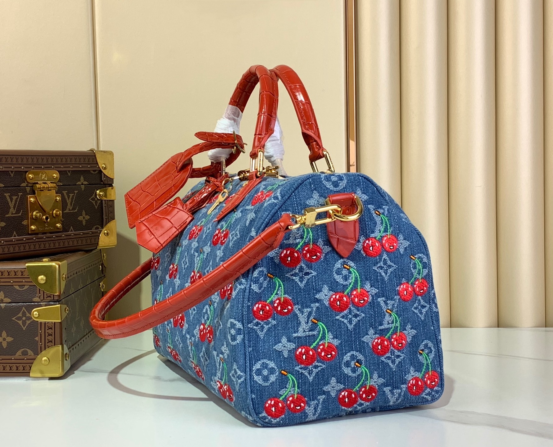 [TOP] Louis Vuitton LV Speedy Soft 30 Bag Cowboy/Cherry 30x21x17cm - Blue