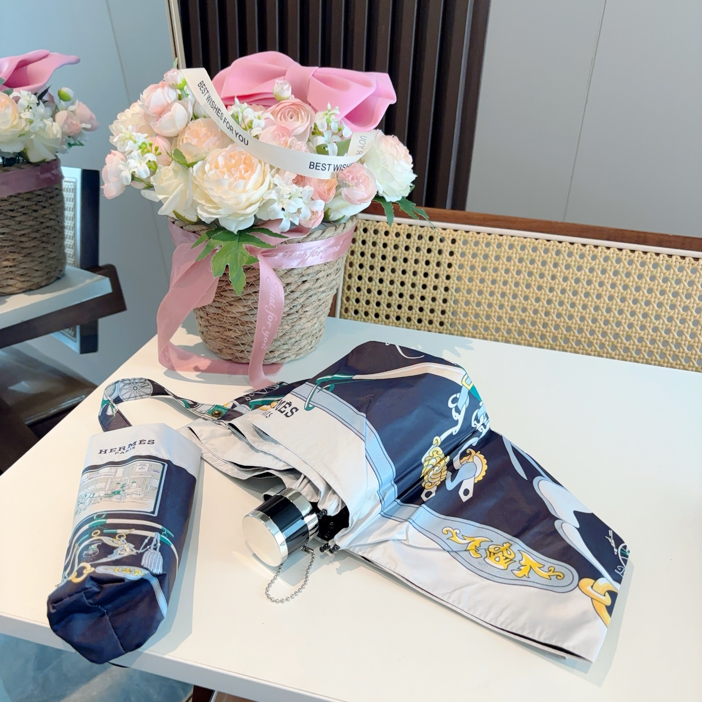 [TOP] HERMES Five-fold Umbrella - Black