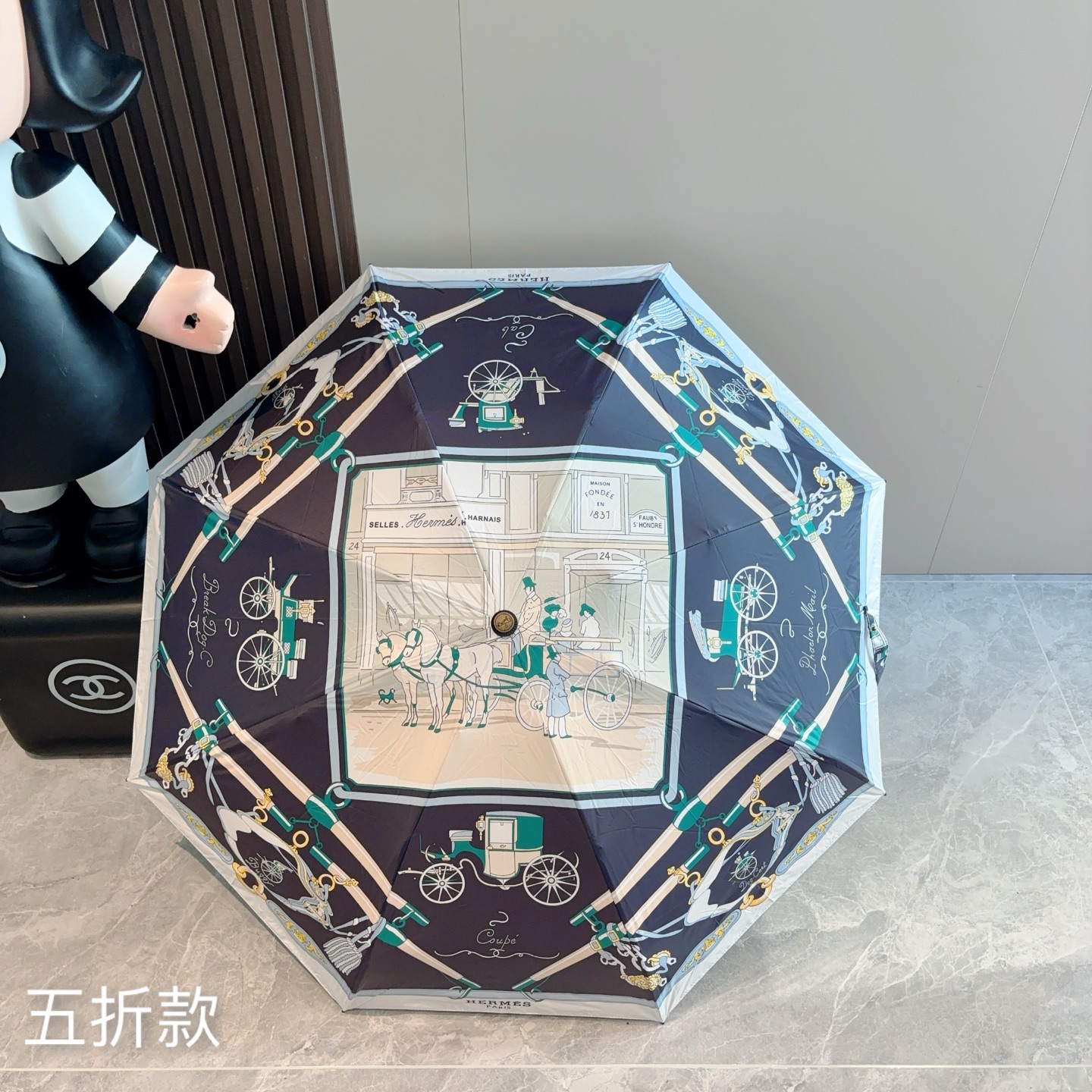 [TOP] HERMES Five-fold Umbrella - Black