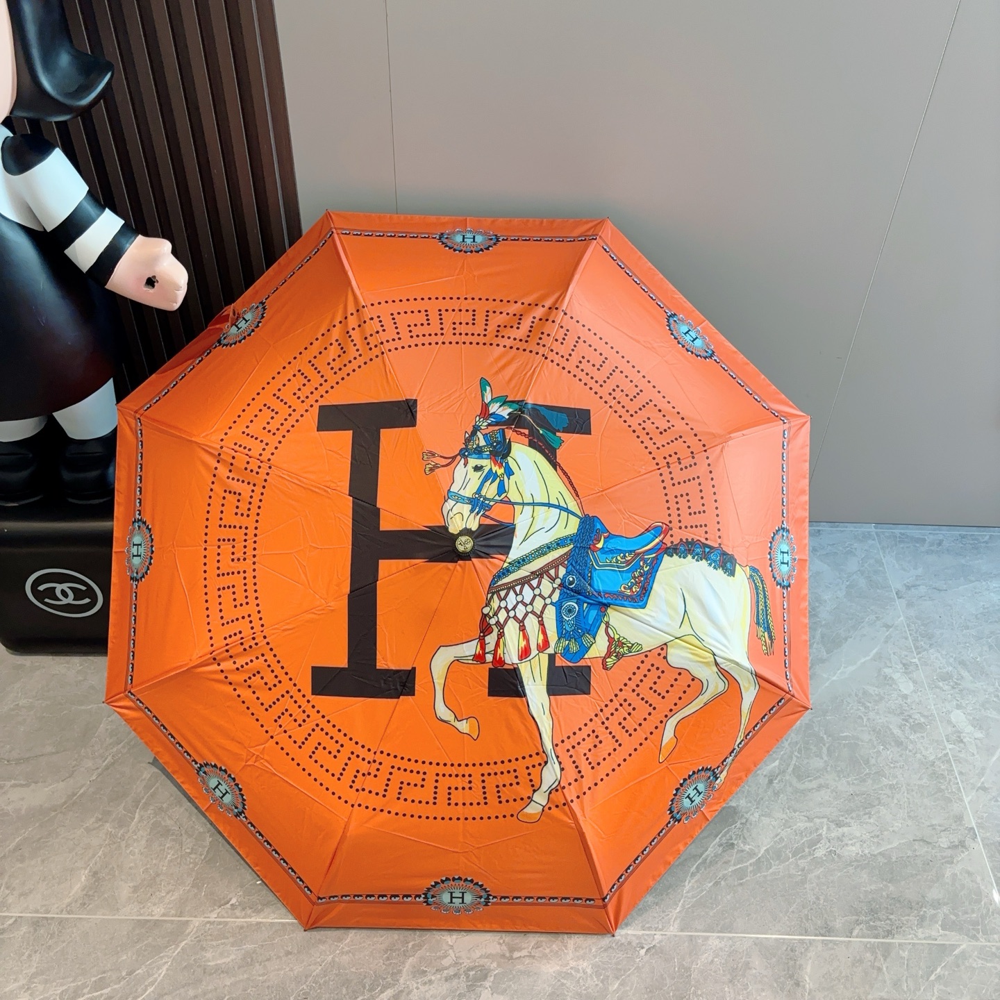 [TOP] HERMES Three-fold Automatic Umbrella - Orange