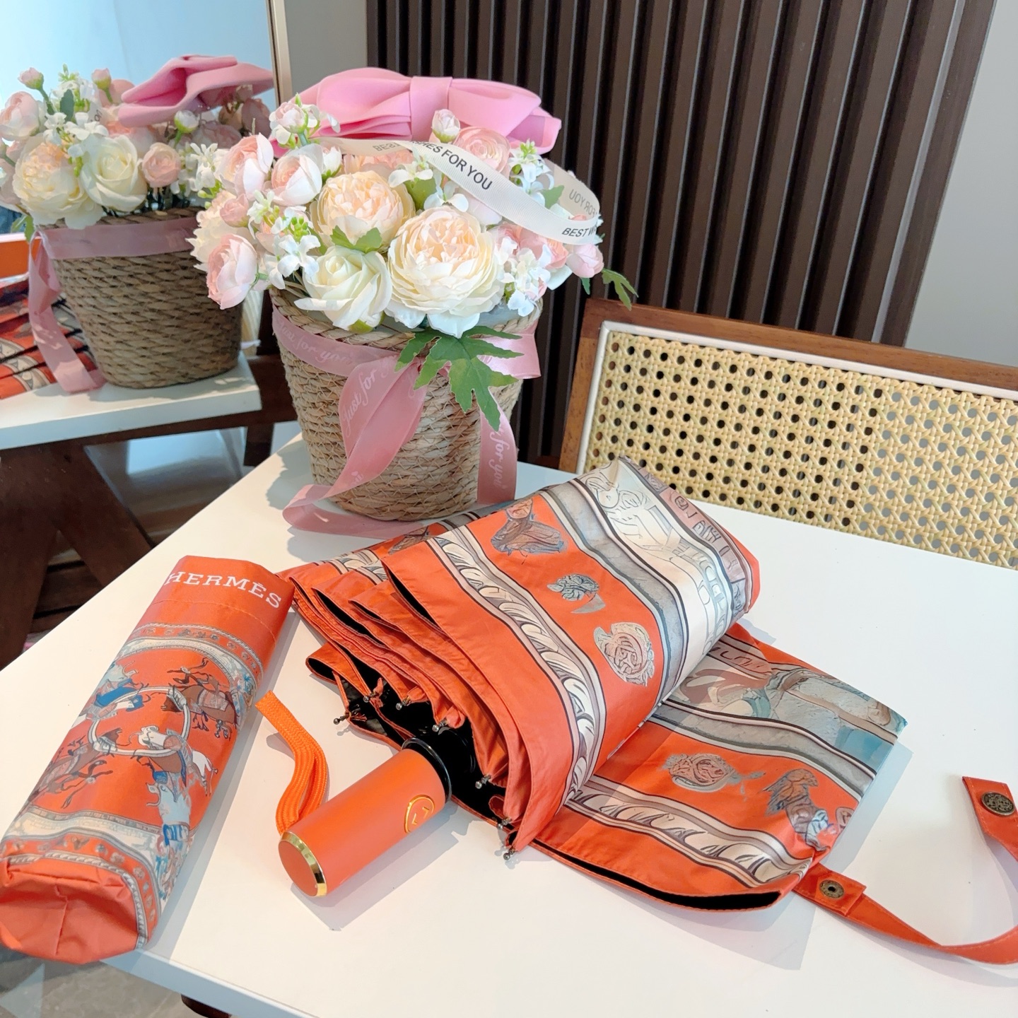 [TOP] HERMES Three-fold Automatic Umbrella - Orange