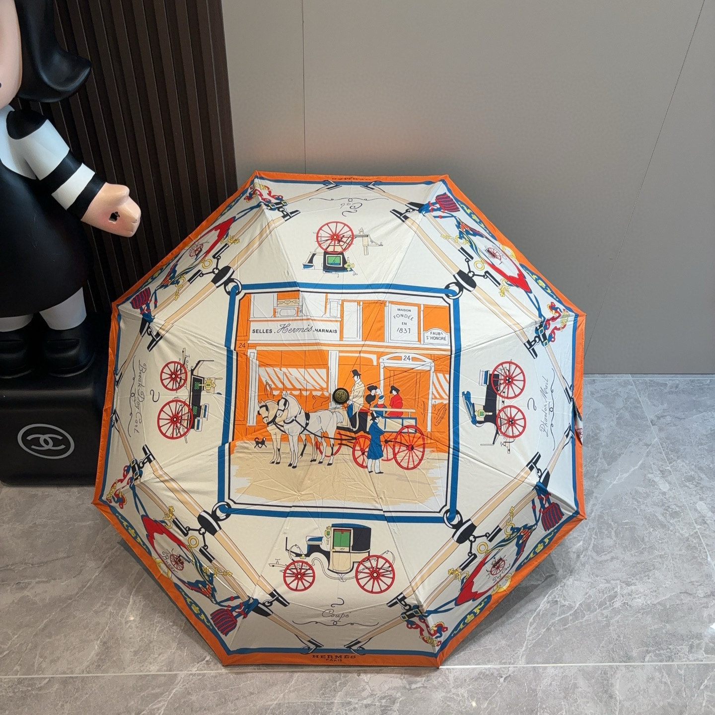 [TOP] HERMES Three-fold Automatic Umbrella - White