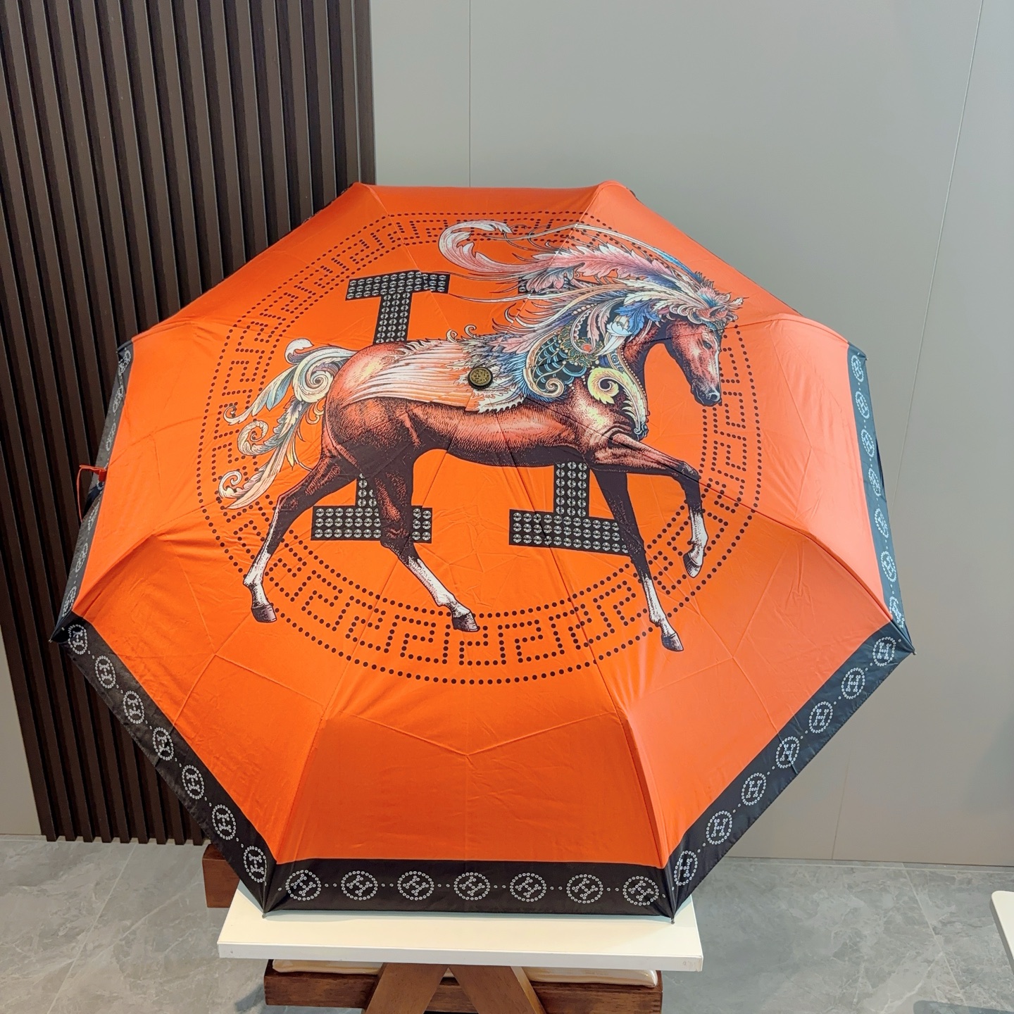[TOP] HERMES Three-fold Automatic Umbrella - Orange