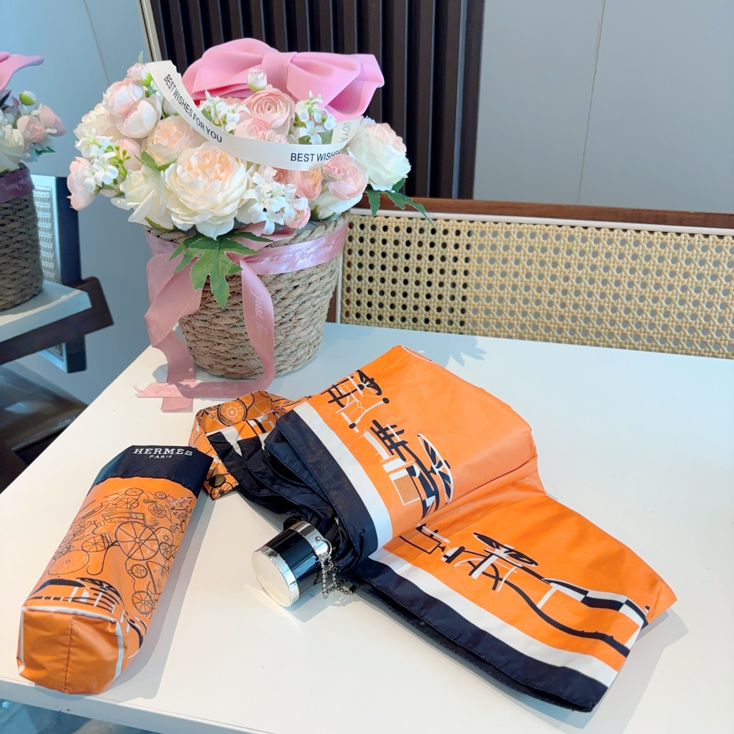 [TOP] HERMES Five-fold Umbrella - Orange
